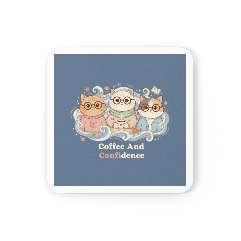 Cats With Glasses Cork Coaster – Coffee and Confidence