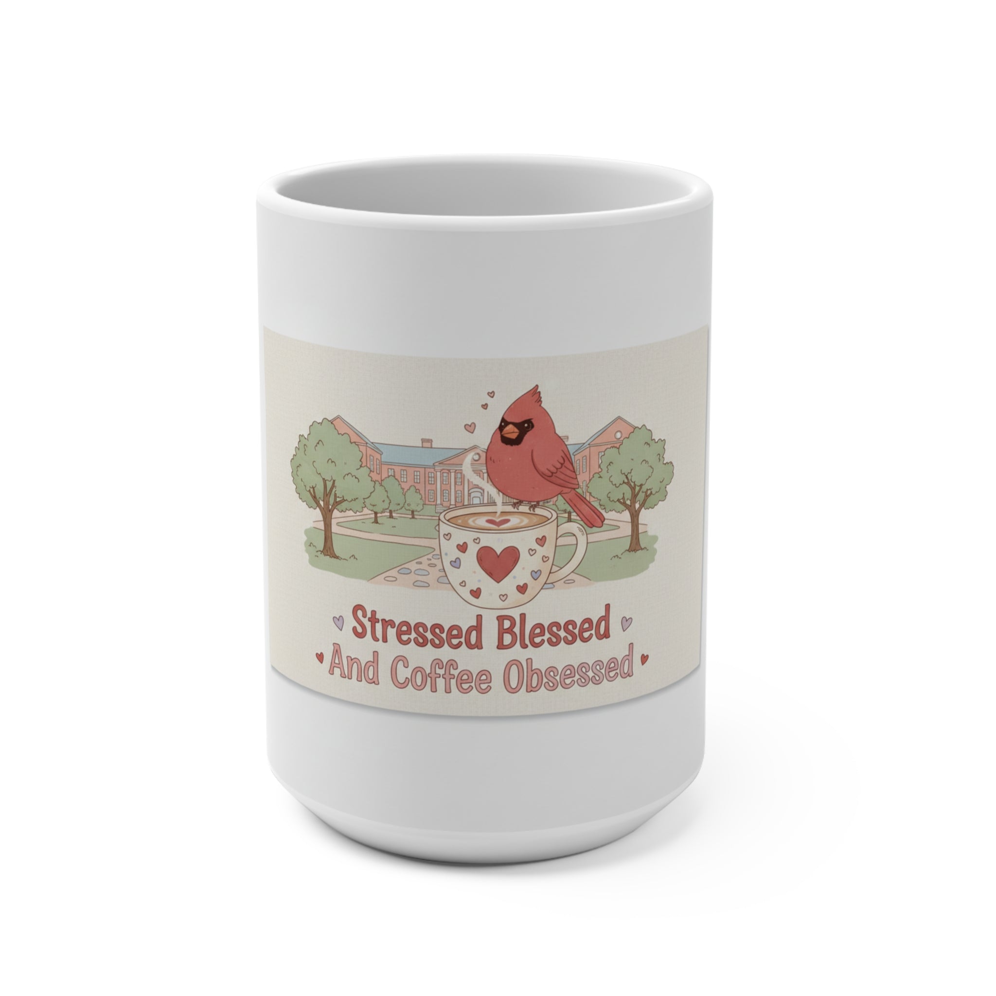 Stressed Blessed And Coffee Obsessed Cardinal Mug 15oz
