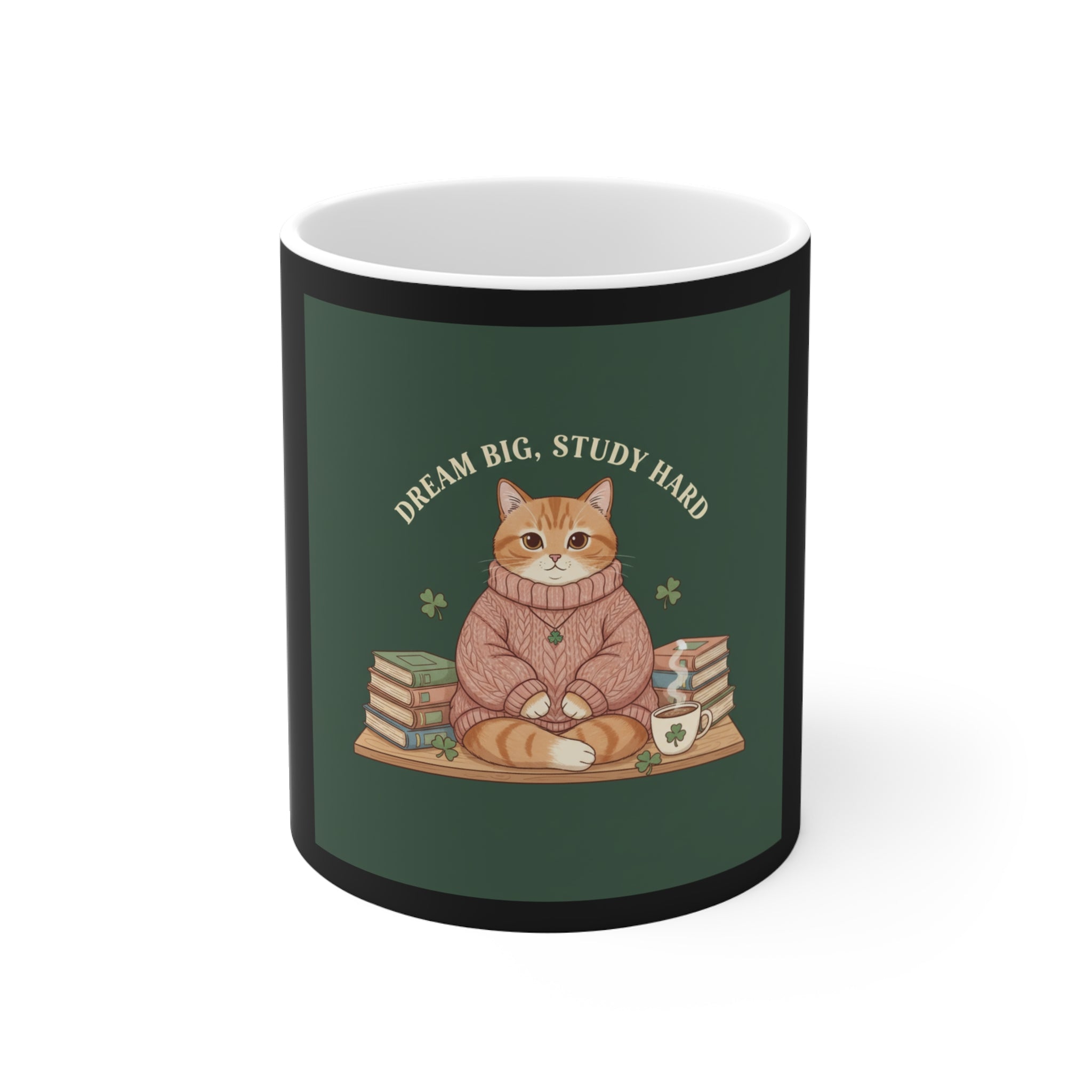 Cat Mug 11oz – Dream Big, Study Hard
