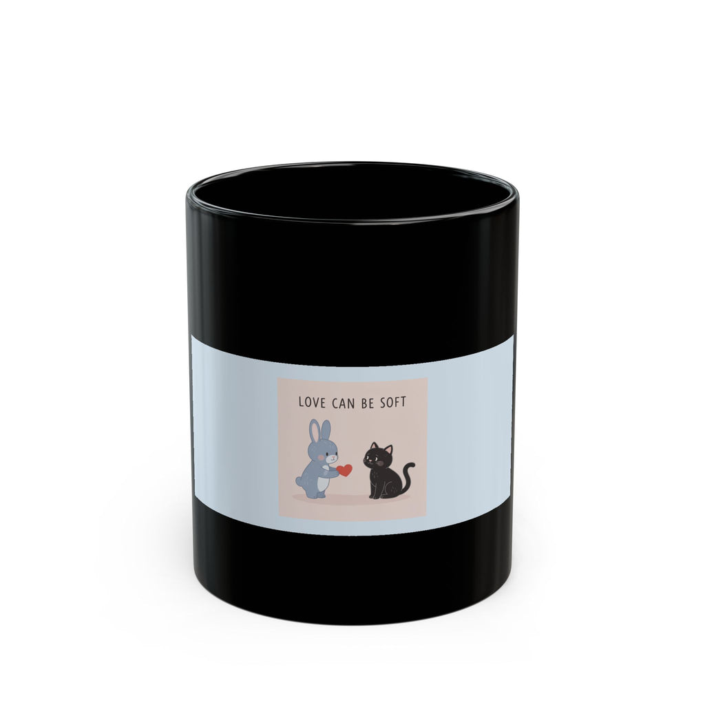 "LOVE CAN BE SOFT" Black Cat Black Mug | College Girl Gift | Fashion | KayKay Classics
