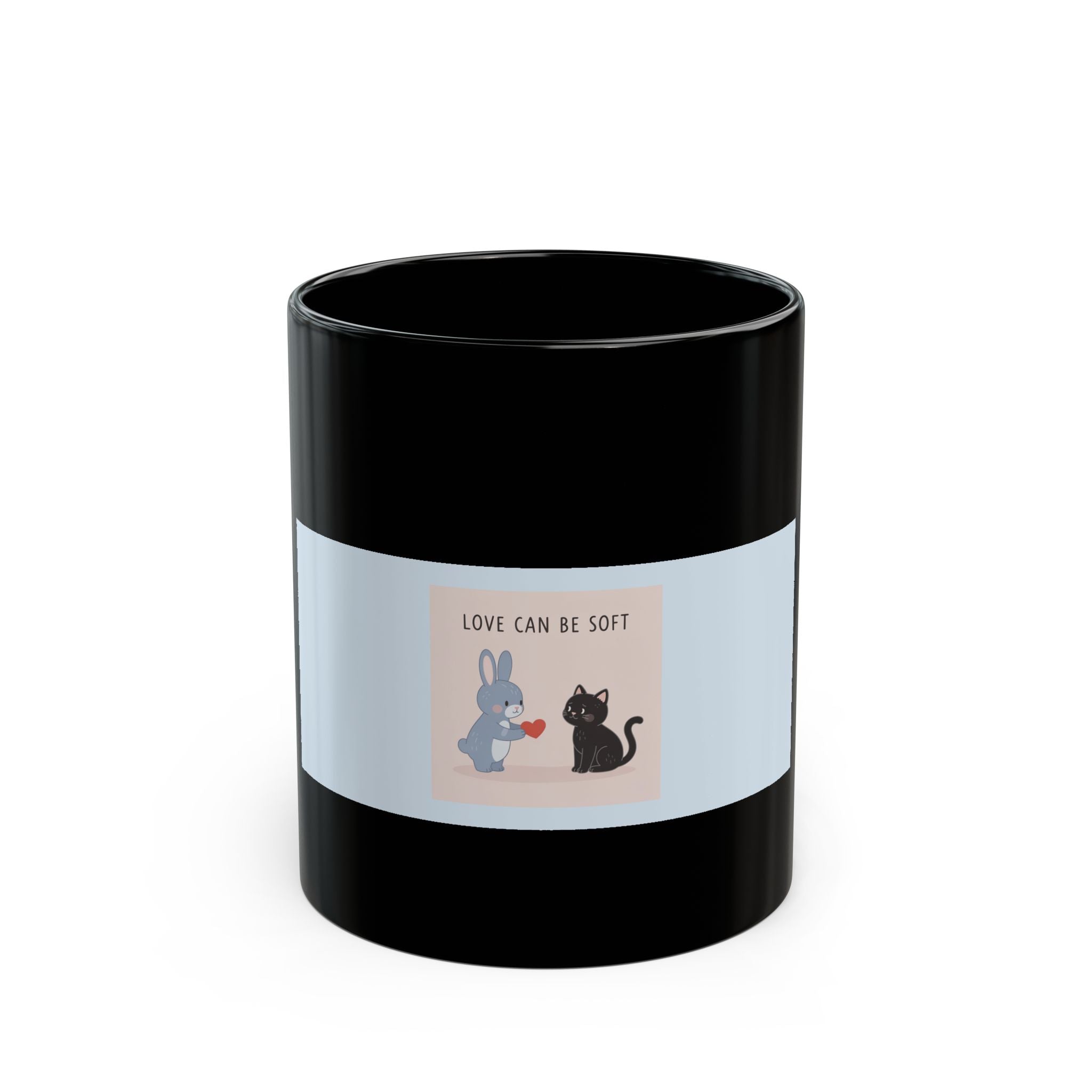 "LOVE CAN BE SOFT" Black Cat Black Mug | College Girl Gift | Fashion | KayKay Classics
