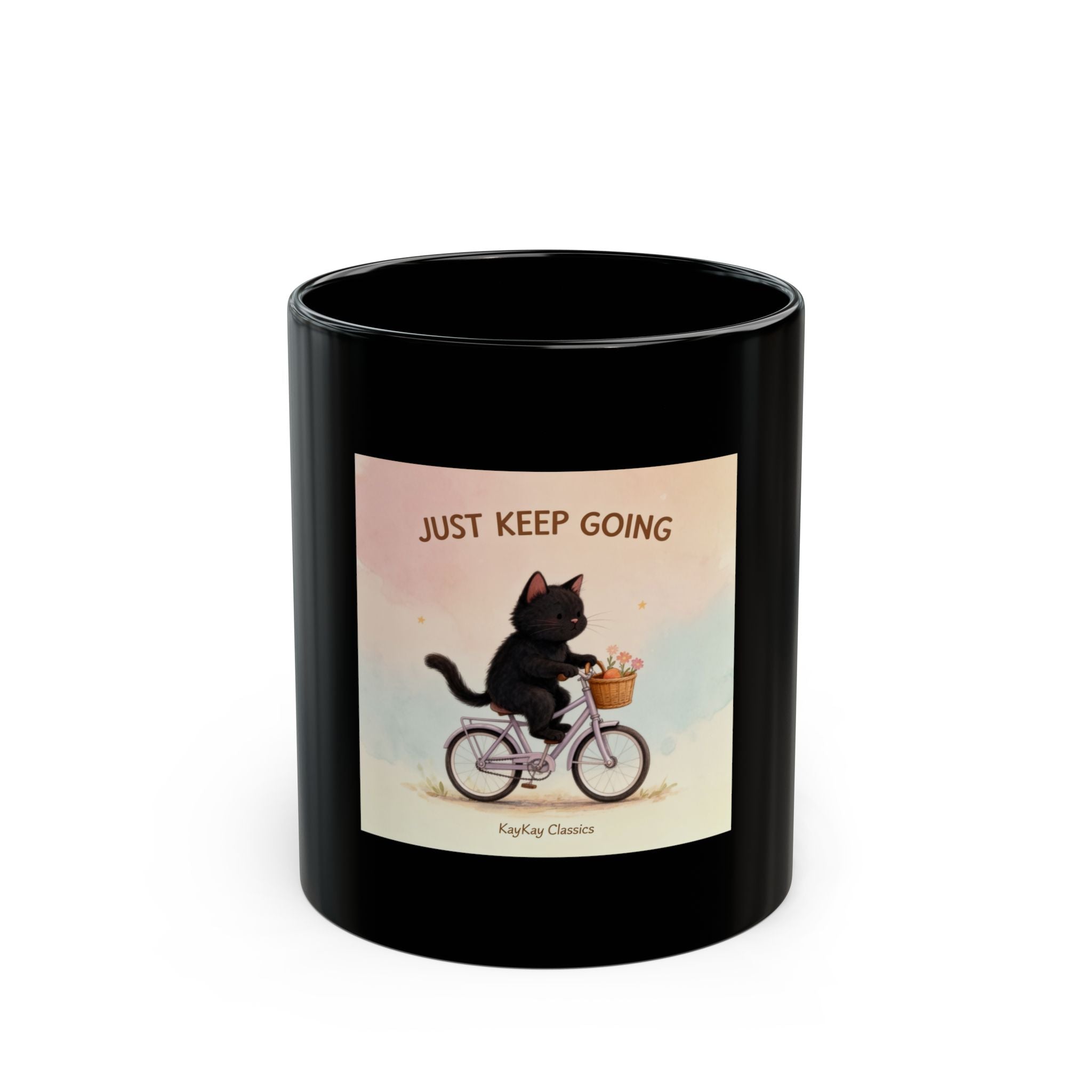 JUST KEEP GOING Black Mug 11oz