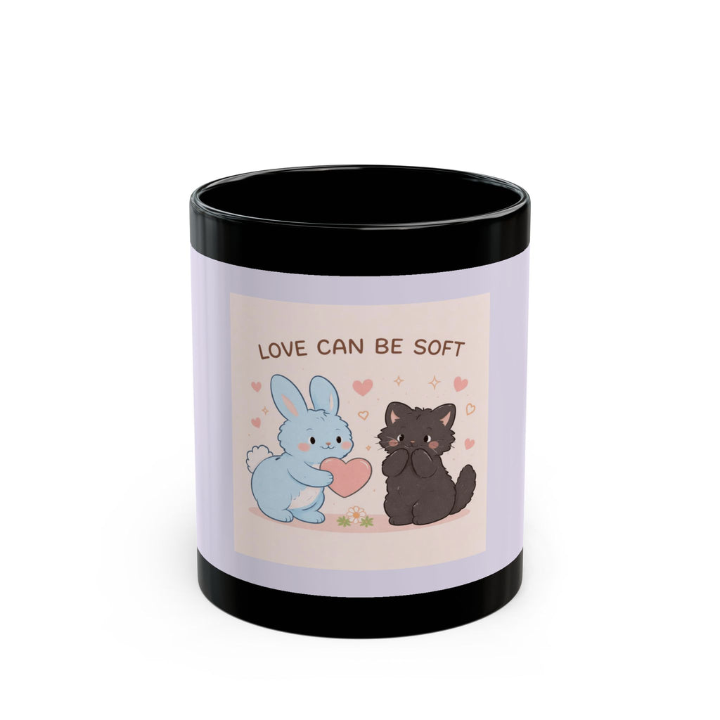 "LOVE CAN BE SOFT" Black Cat Black Mug | College Girl Gift | Fashion | KayKay Classics