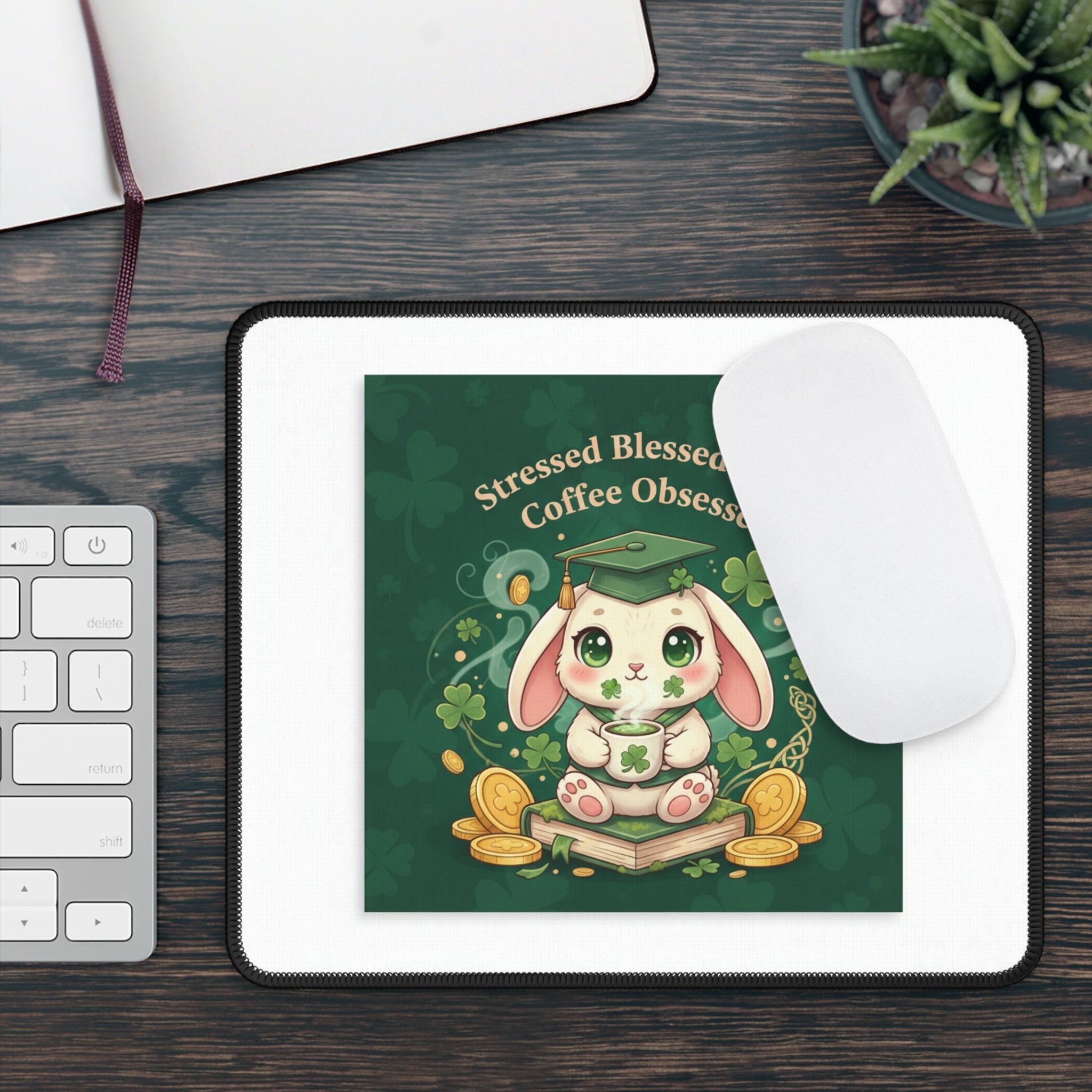 Rabbit Mouse Pad – Stressed Blessed and Coffee Obsessed