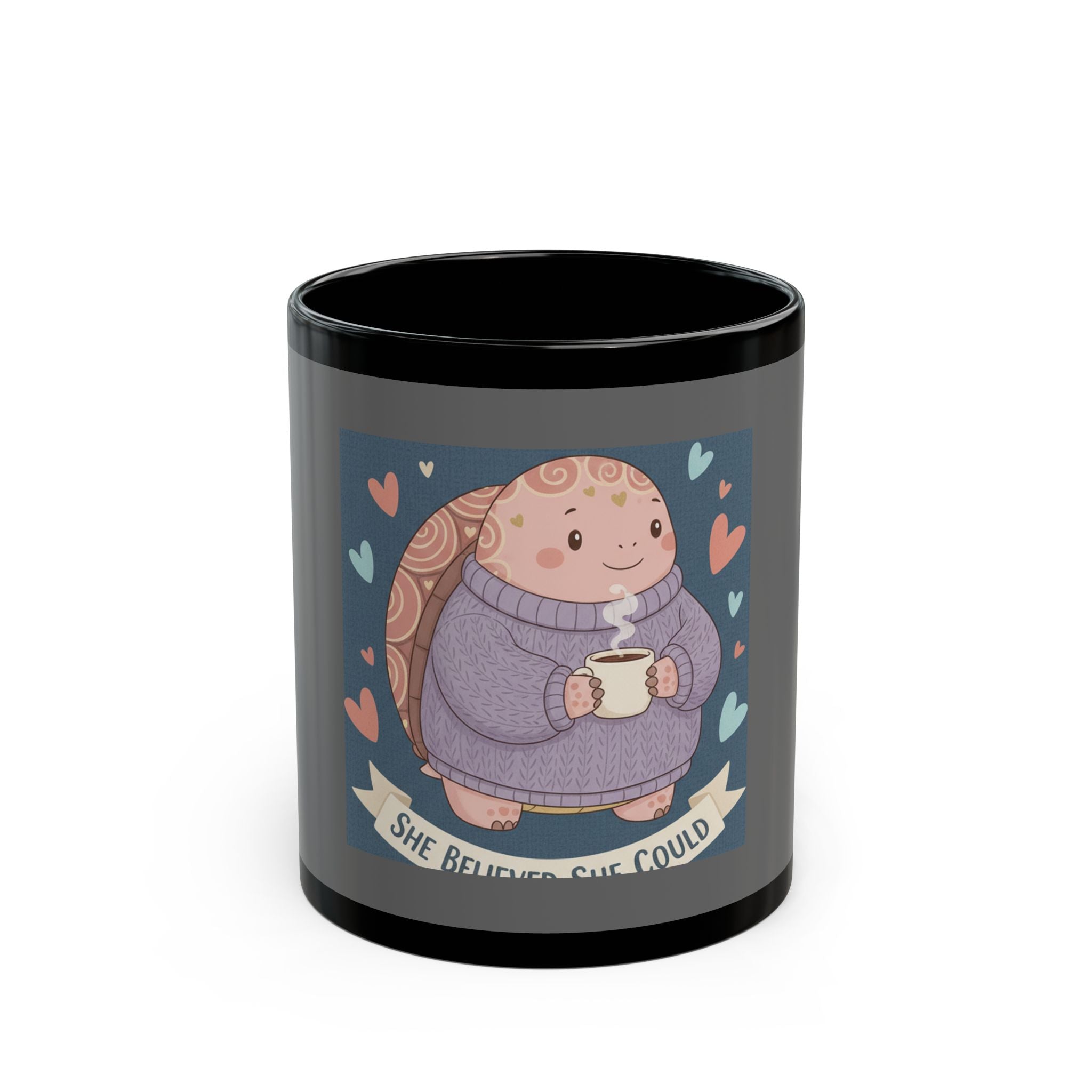 Turtle Black Mug 11oz – She Believed She Could