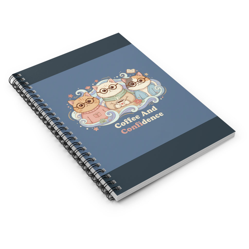 Cats With Glasses Spiral Notebook – Coffee and Confidence