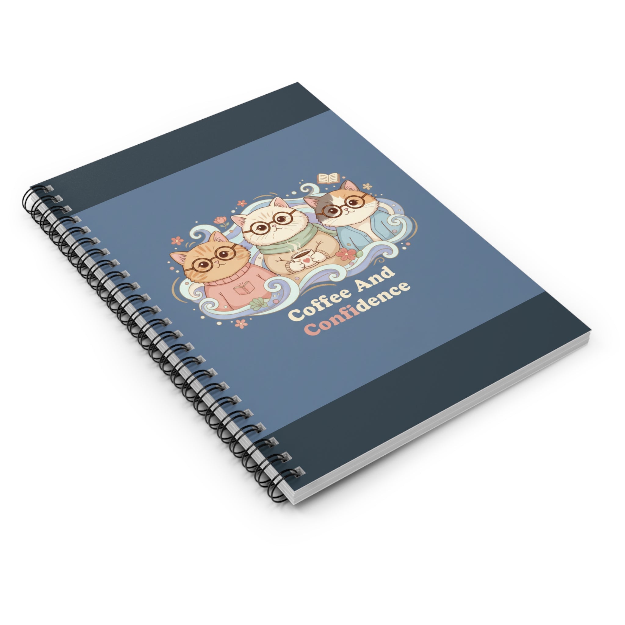 Cats With Glasses Spiral Notebook – Coffee and Confidence