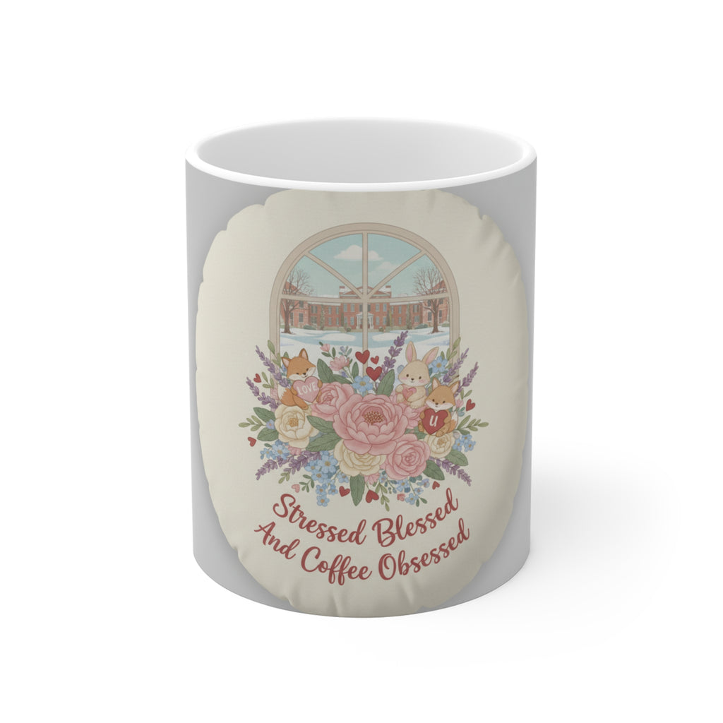 Stressed Blessed And Coffee Obsessed Fox, rabbit Mug 11oz