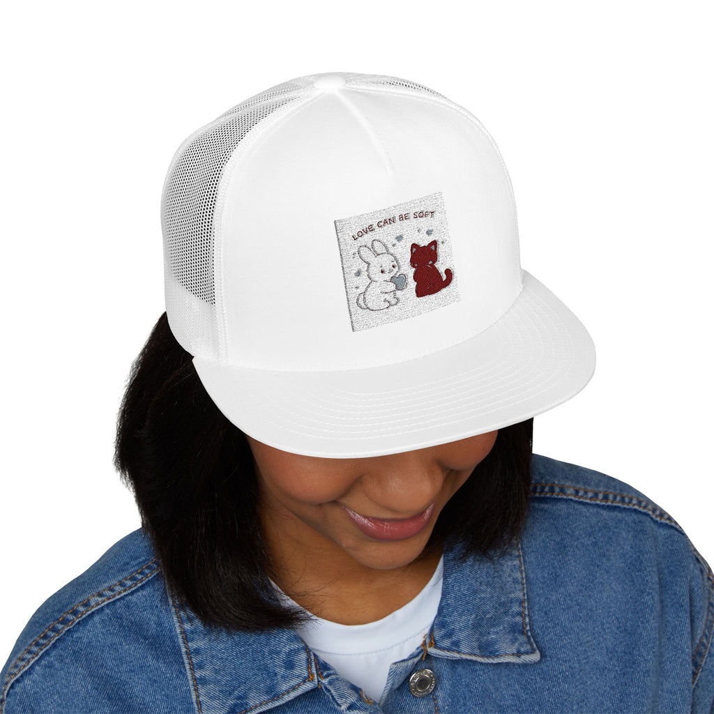 "LOVE CAN BE SOFT" Black Cat Trucker Cap | College Girl Gift | Fashion | KayKay Classics
