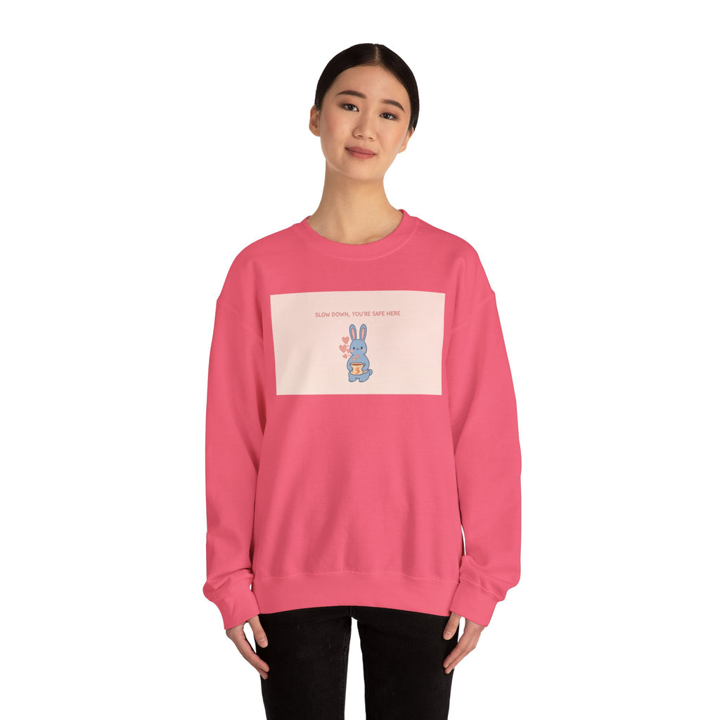 "SLOW DOWN, YOU'RE SAFE HERE" Black Cat Crewneck | College Girl Gift | Fashion | KayKay Classics