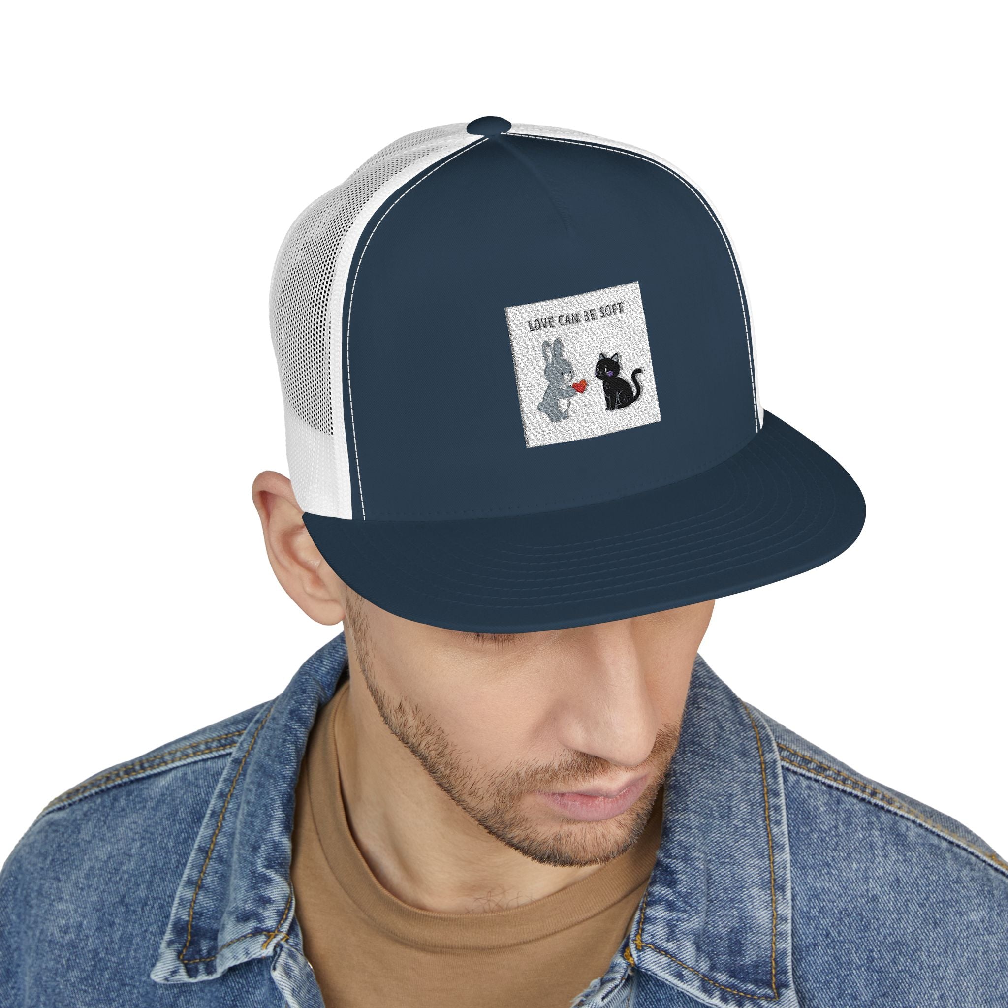 "LOVE CAN BE SOFT" Black Cat Trucker Cap | College Girl Gift | Fashion | KayKay Classics