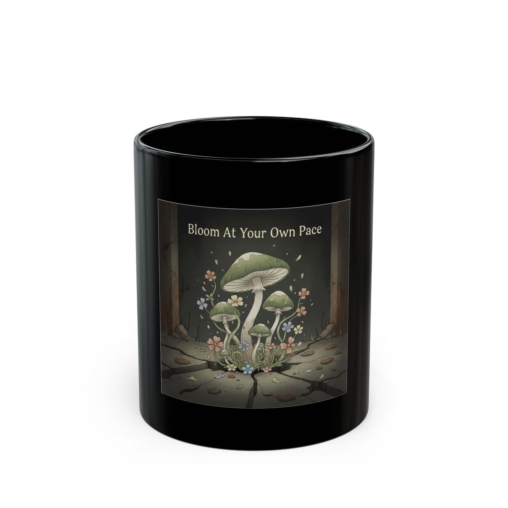 Bloom at Your Own Pace Black cat Black Mug 11oz