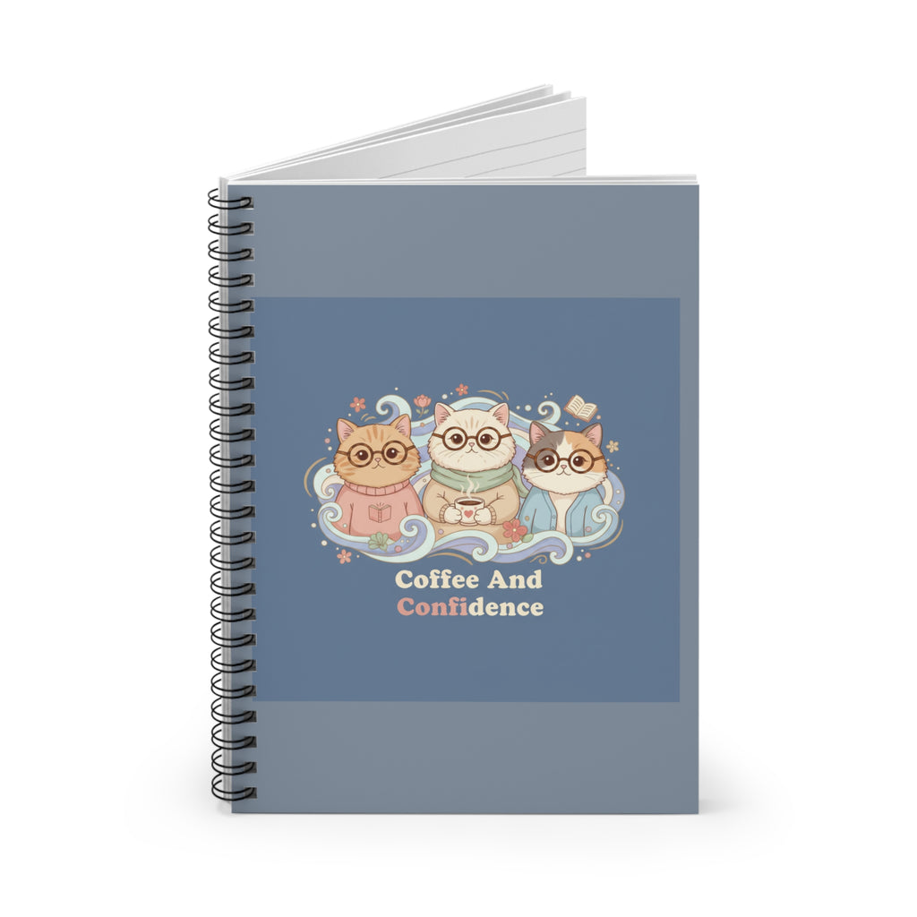 Cats With Glasses Spiral Notebook – Coffee and Confidence