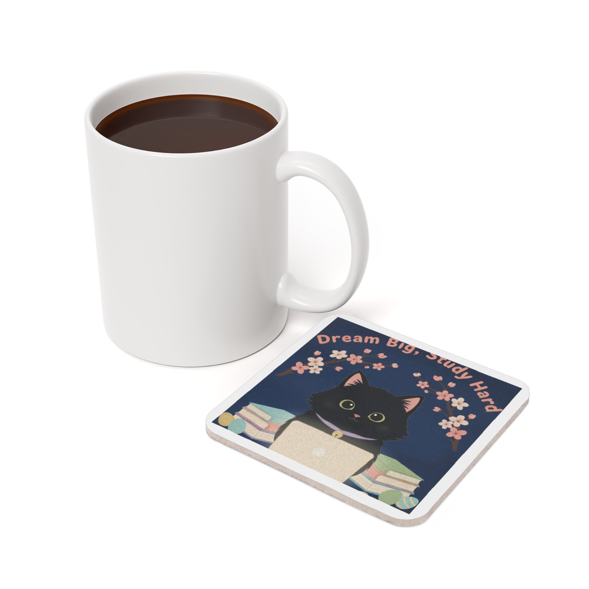 Black Cat Cork Coaster – Dream Big Study Hard