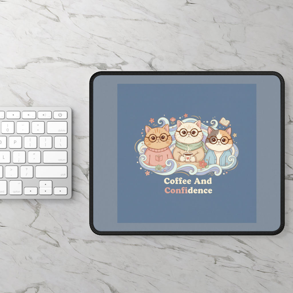 Cats With Glasses Mouse Pad – Coffee and Confidence