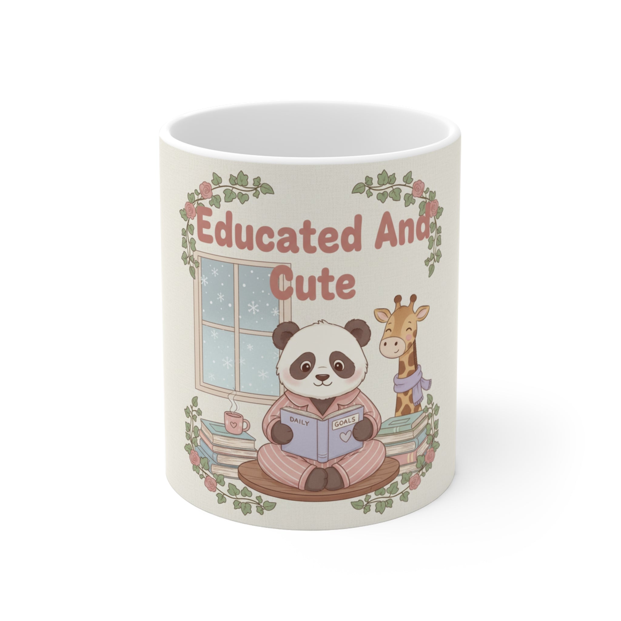 Educated And Cute Panda, giraffe Mug 11oz