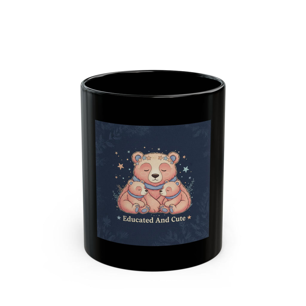Educated And Cute Bear Black Mug 11oz