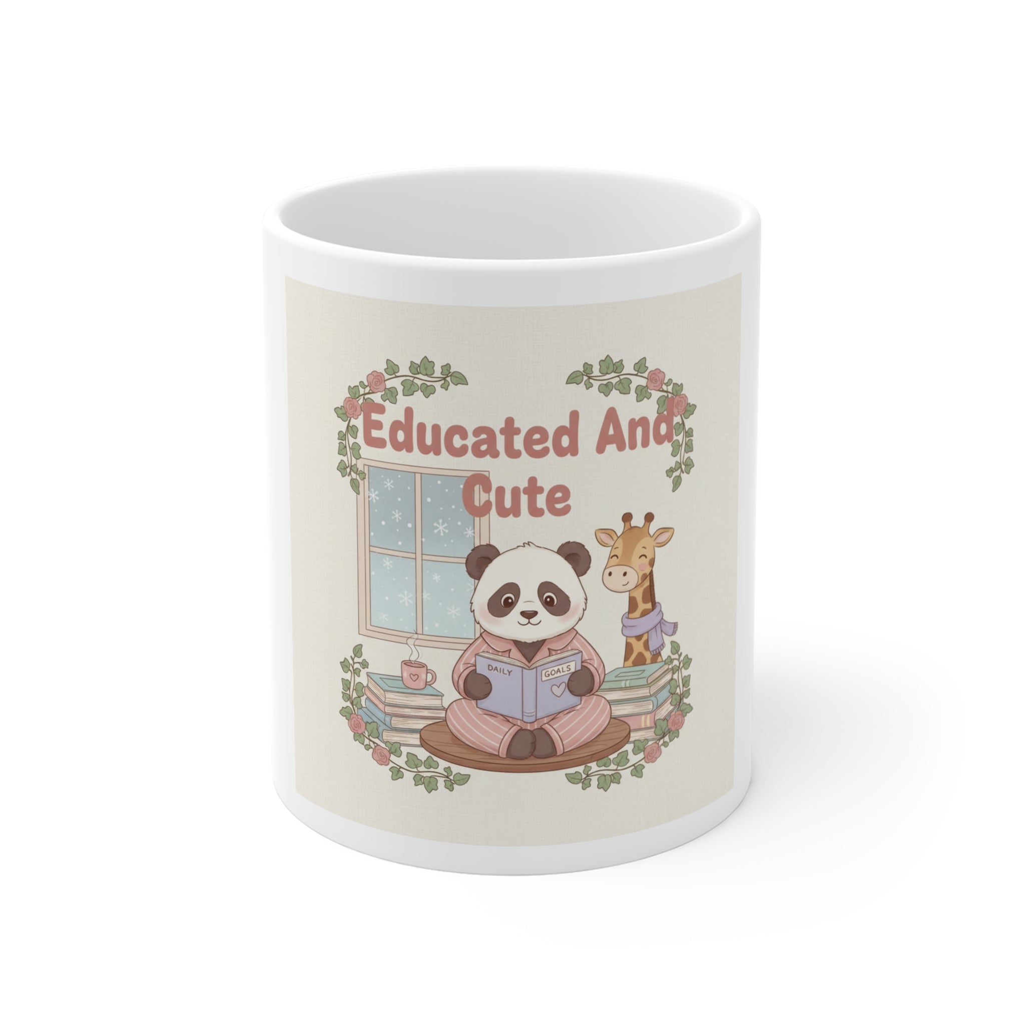 Educated And Cute Panda, giraffe Mug 11oz