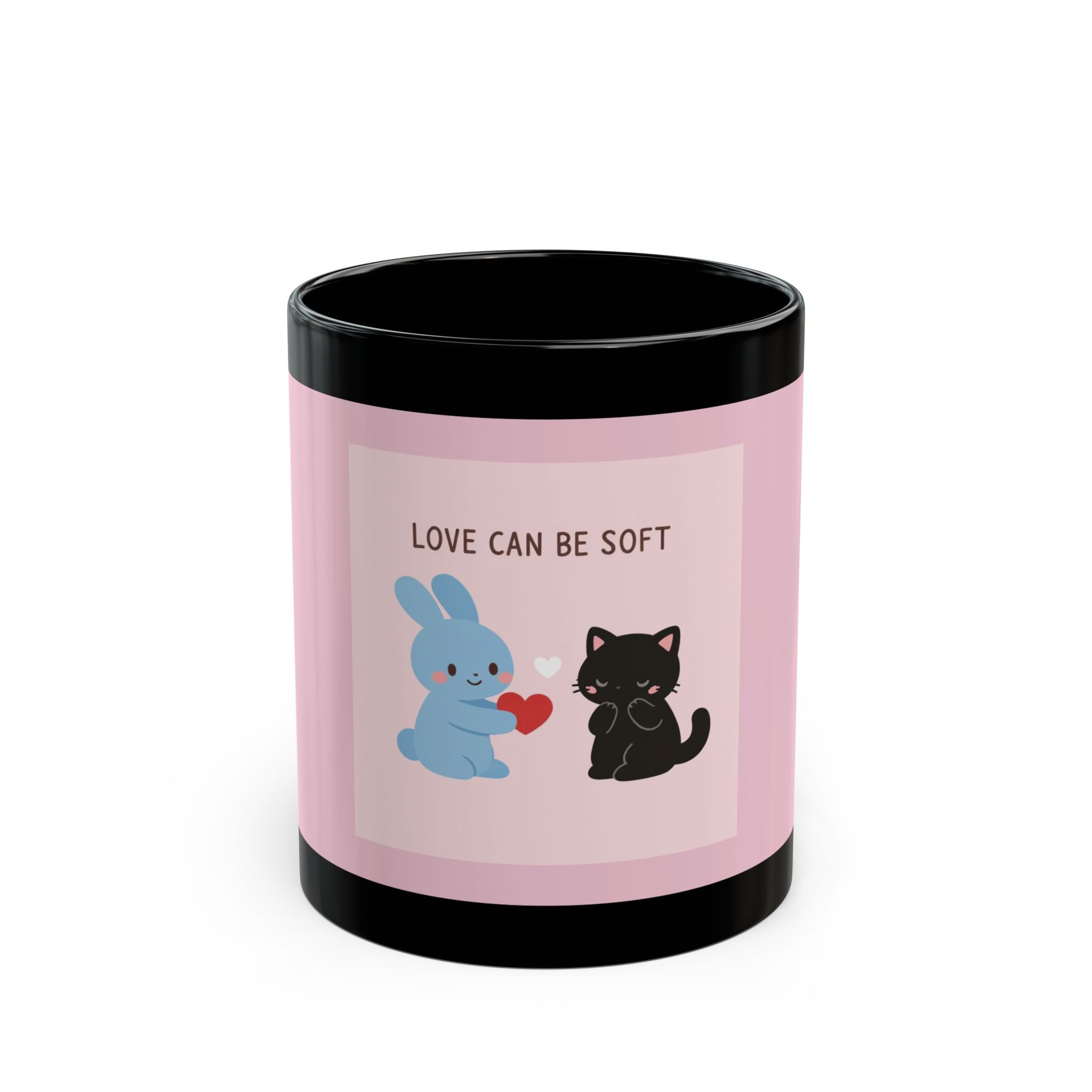 "LOVE CAN BE SOFT" Black Cat Black Mug | College Girl Gift | Fashion | KayKay Classics