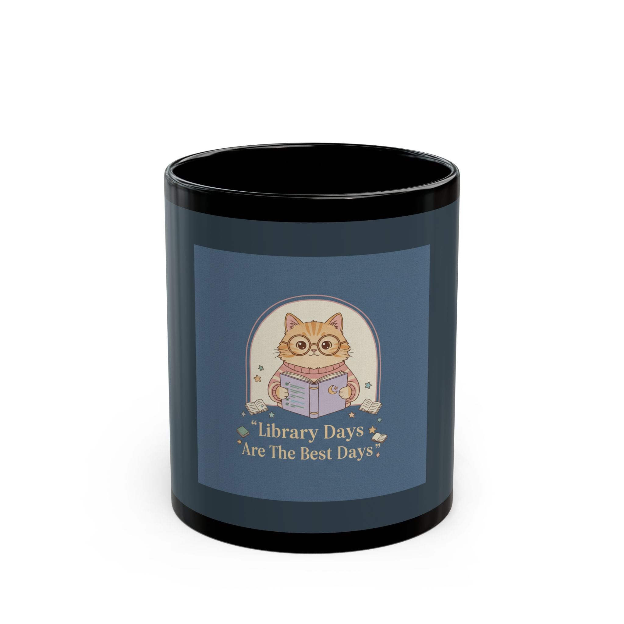 Cat Black Mug 11oz – Library Days Are the Best Days