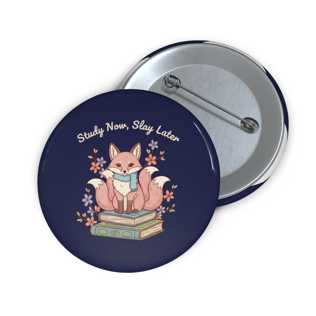 Kitsune Pin Button – Study Now Slay Later