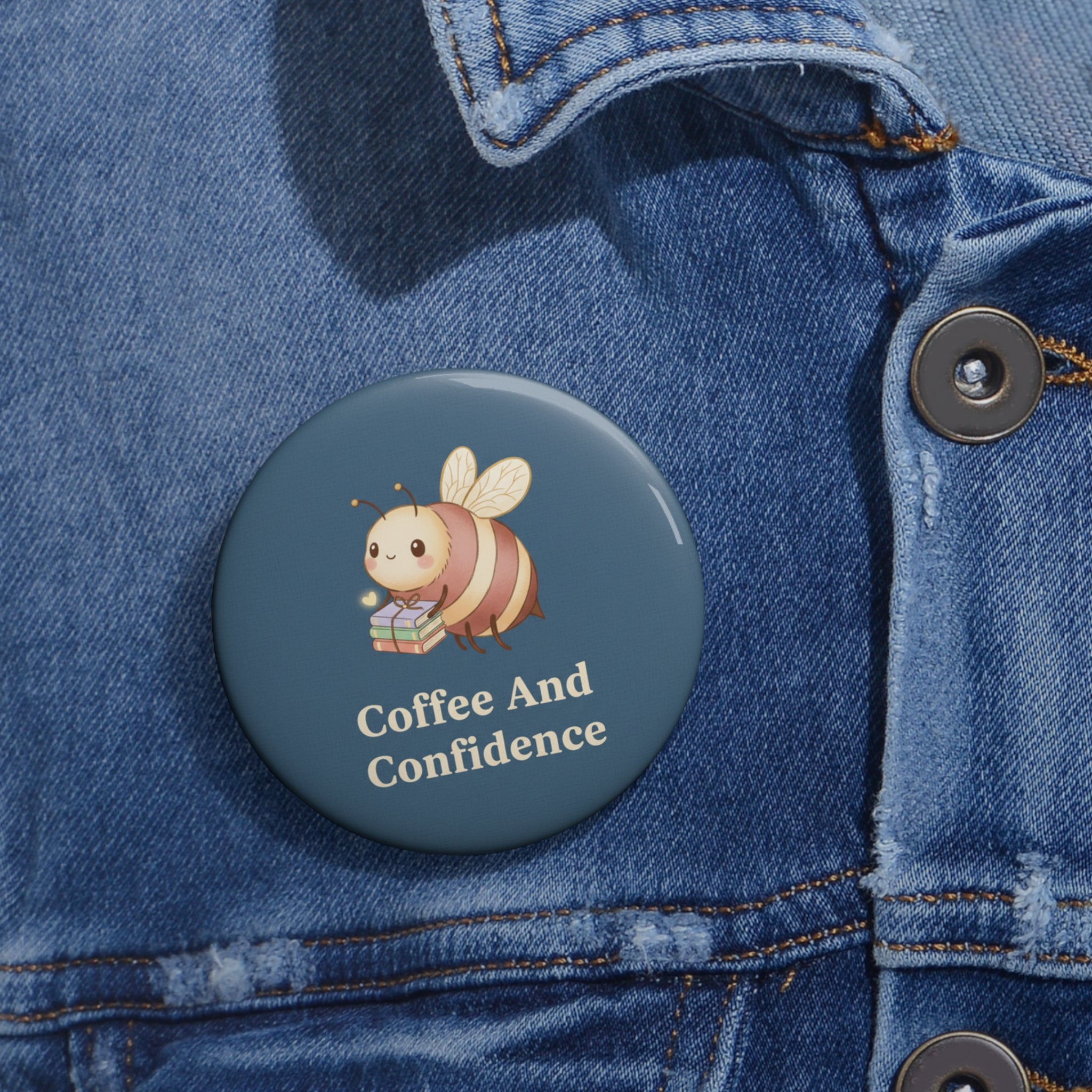 Bee Pin Button – Coffee and Confidence