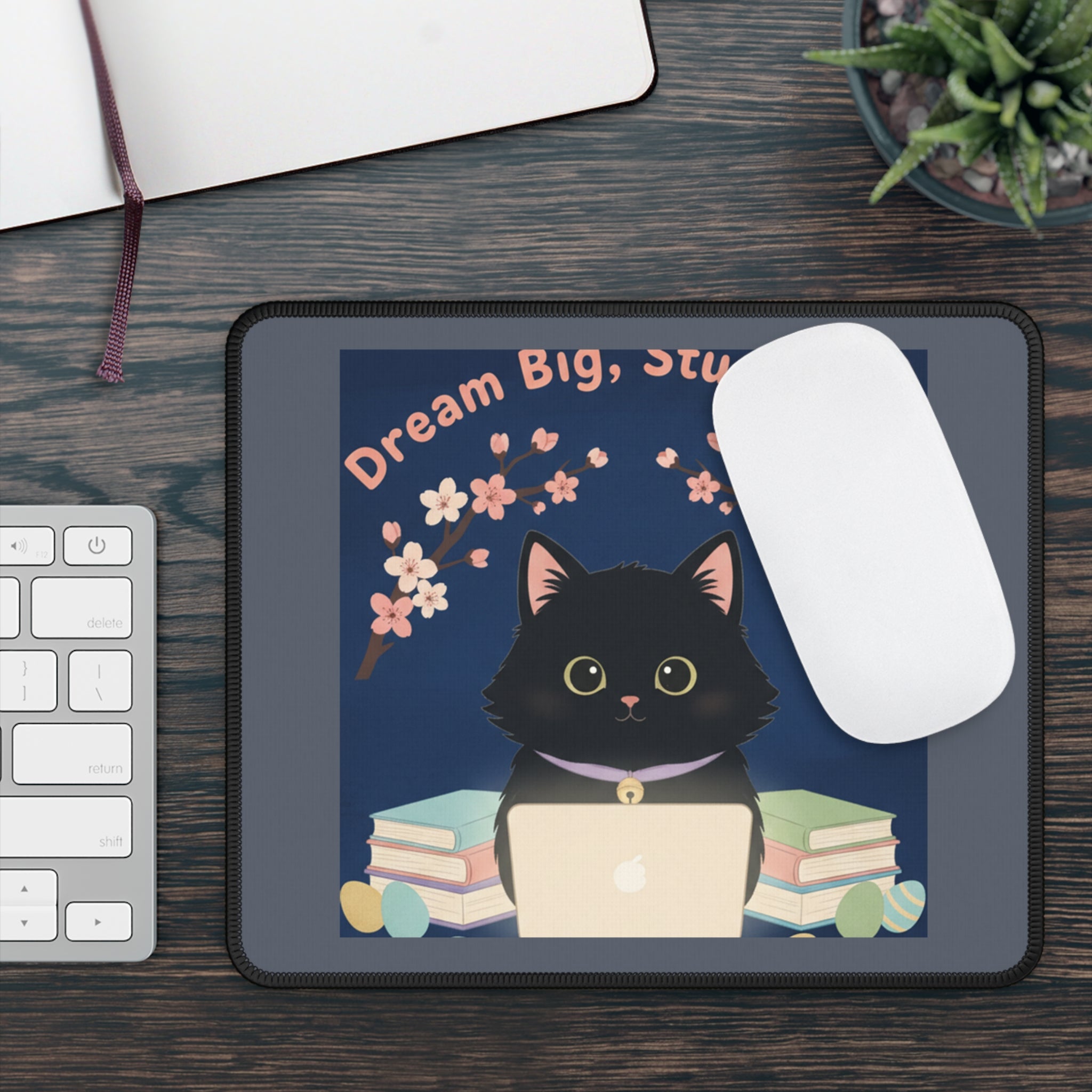 Black Cat Mouse Pad – Dream Big Study Hard