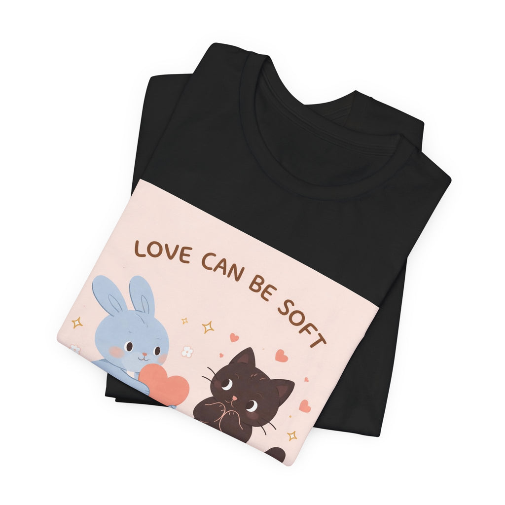 "LOVE CAN BE SOFT" Black Cat Women Tee | College Girl Gift | Fashion | KayKay Classics