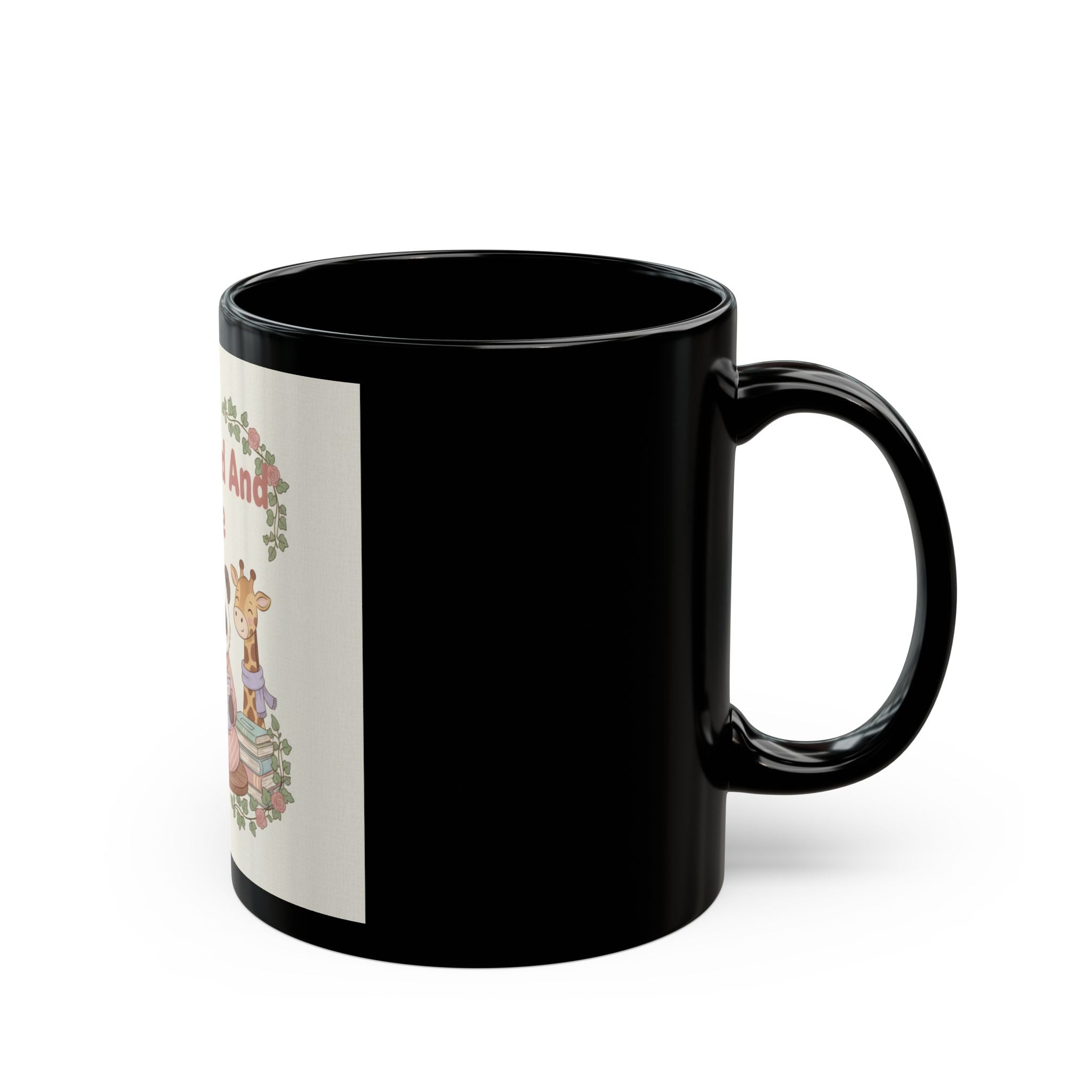 Educated And Cute Panda, giraffe Black Mug 11oz