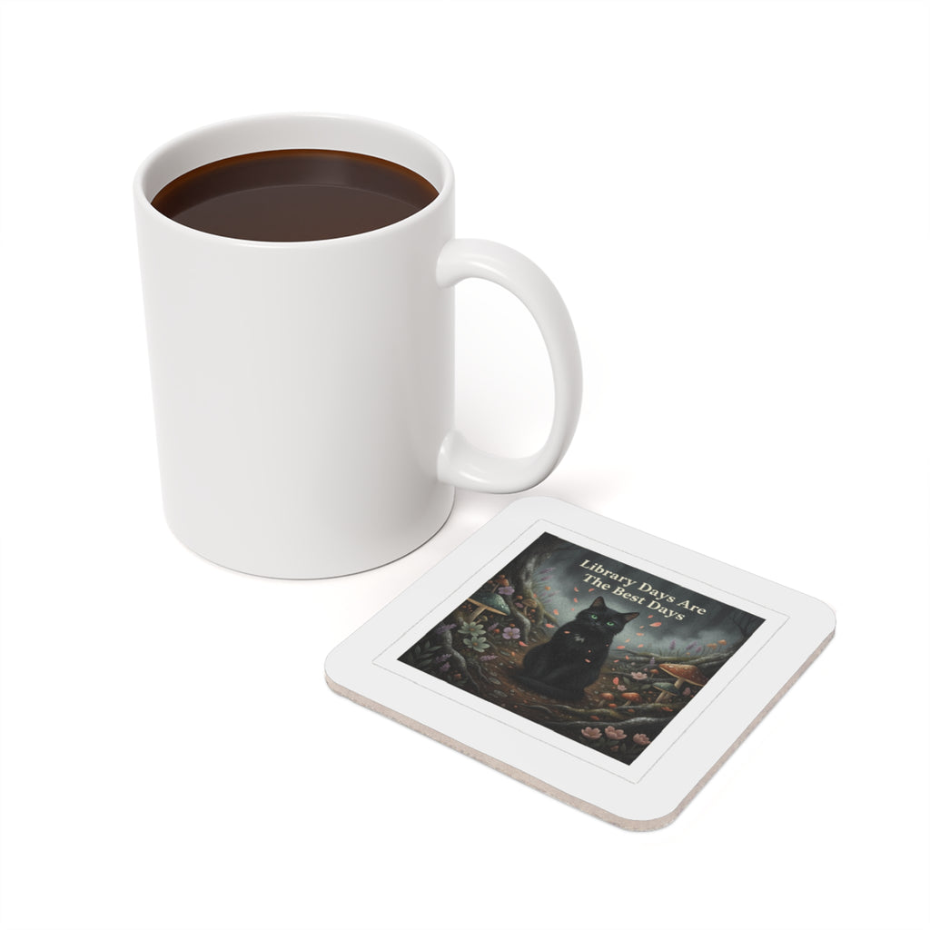 Cat Cork Coaster – Library Days Are the Best Days