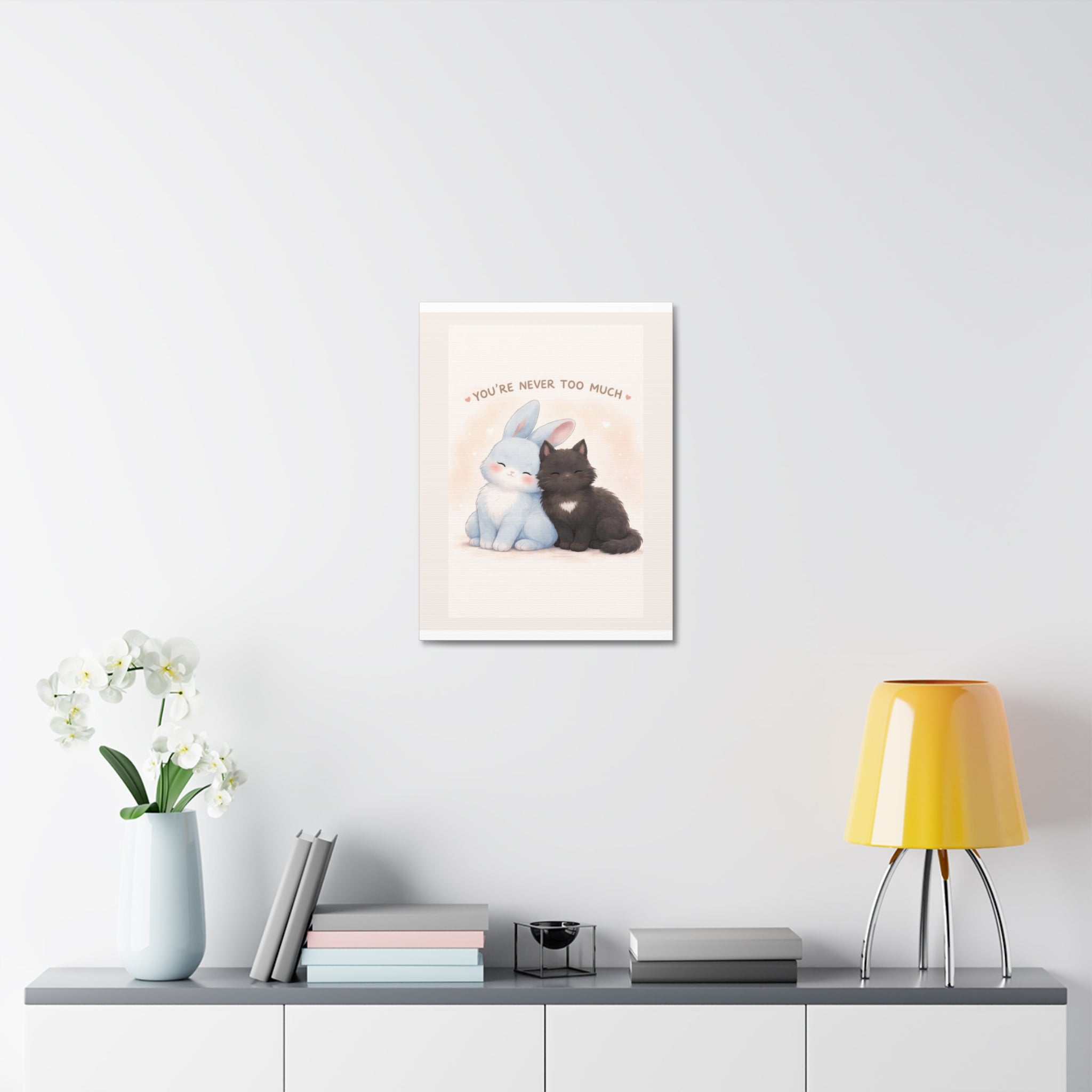 "YOU'RE NEVER TOO MUCH" Black Cat Canvas | College Girl Gift | Fashion | KayKay Classics
