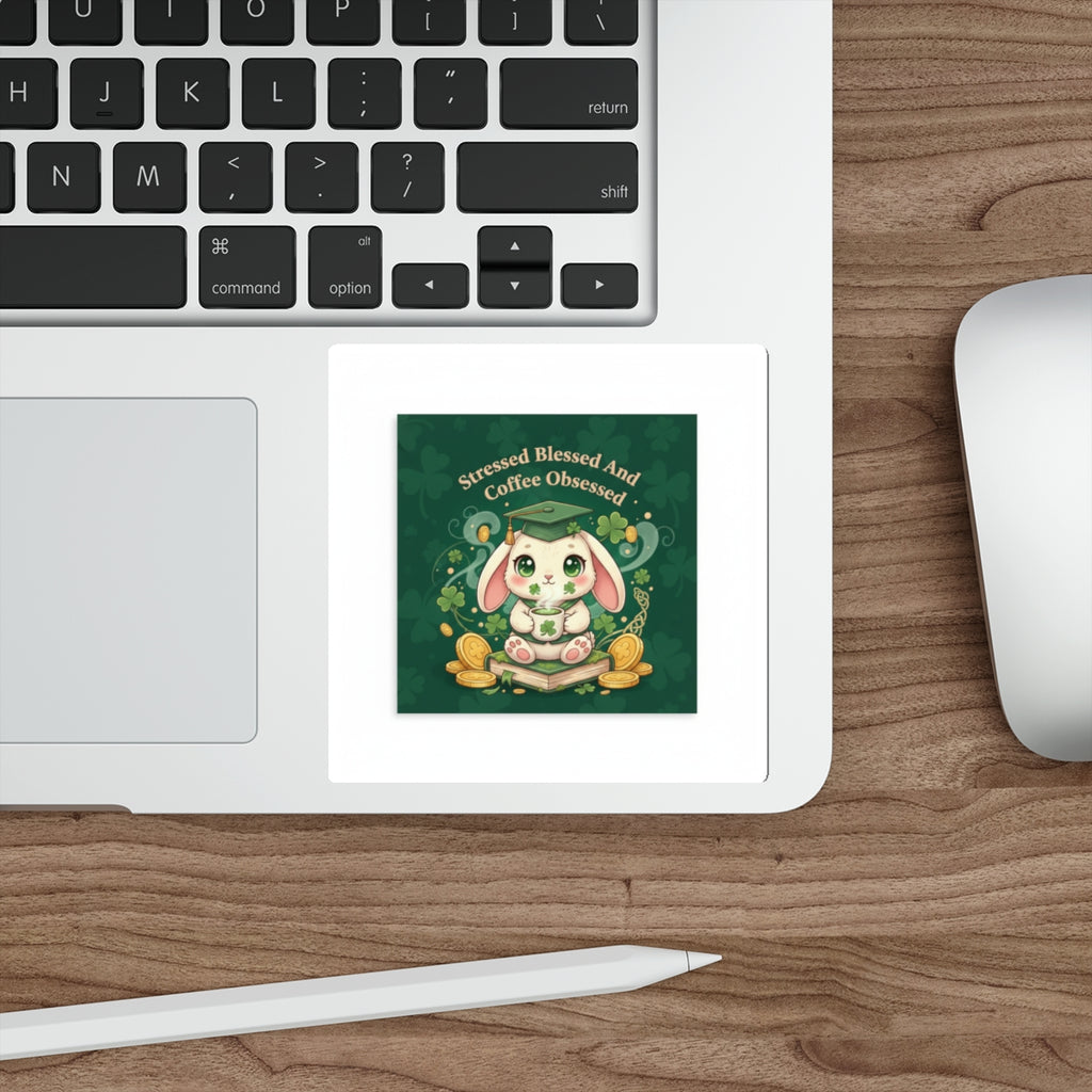 Rabbit Die-Cut Sticker – Stressed Blessed and Coffee Obsessed