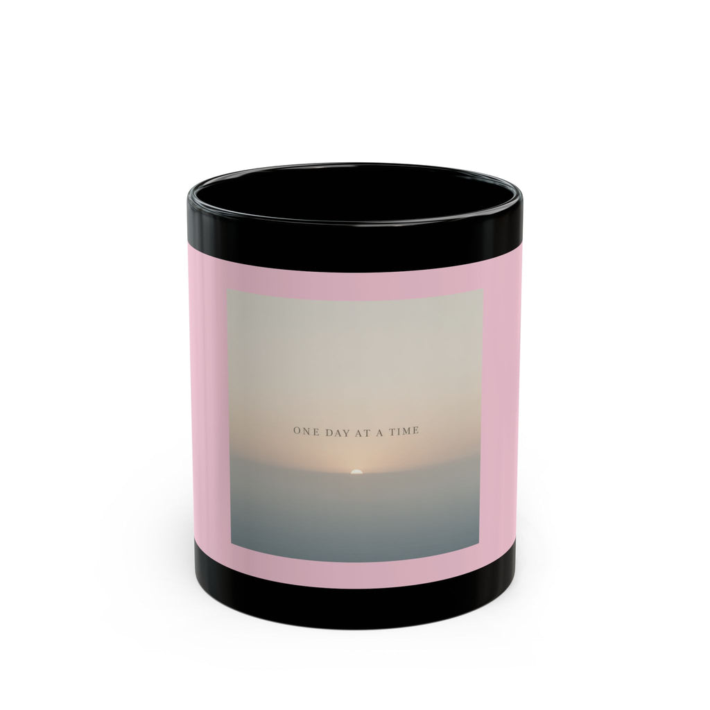 "ONE DAY AT A TIME" Black Cat Black Mug | College Girl Gift | Fashion | KayKay Classics