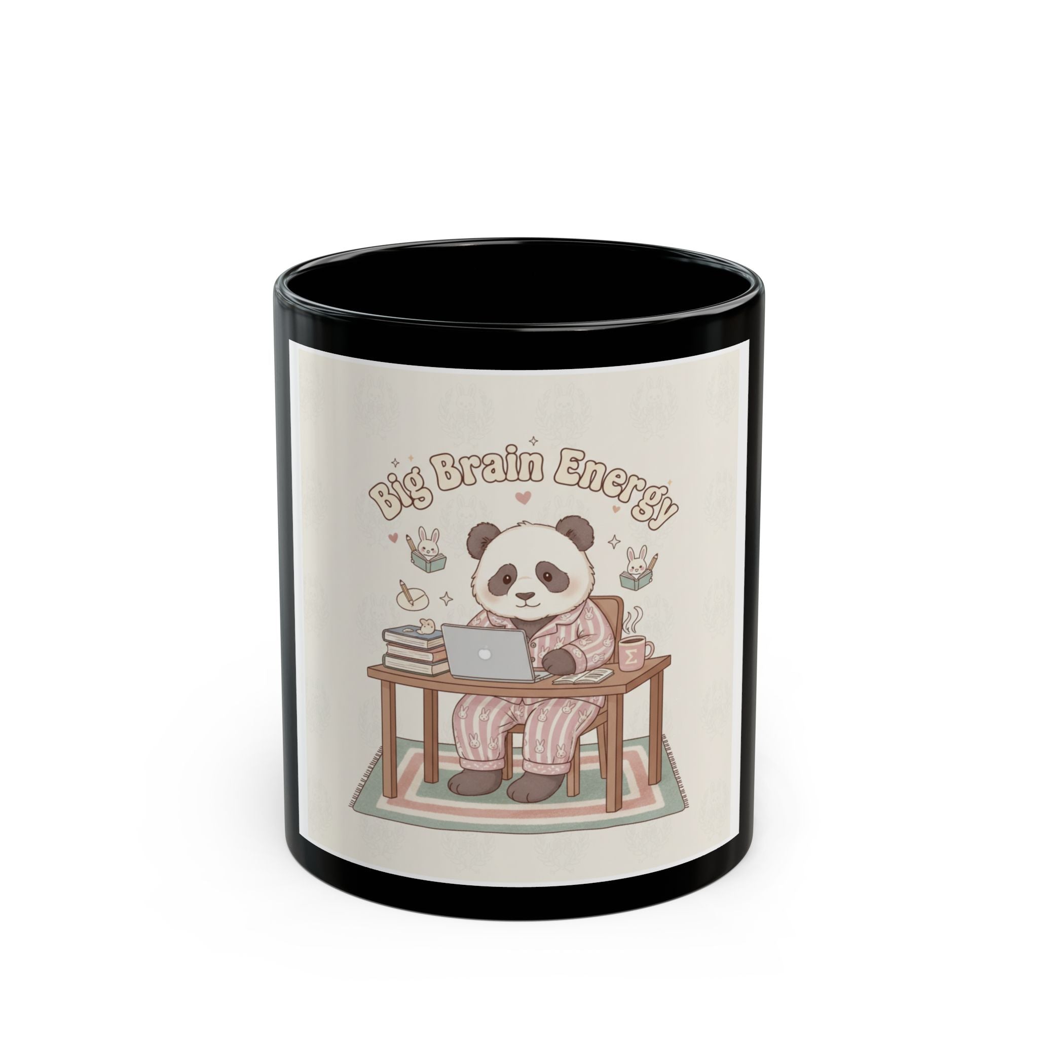Big Brain Energy Panda Black Mug 11oz
