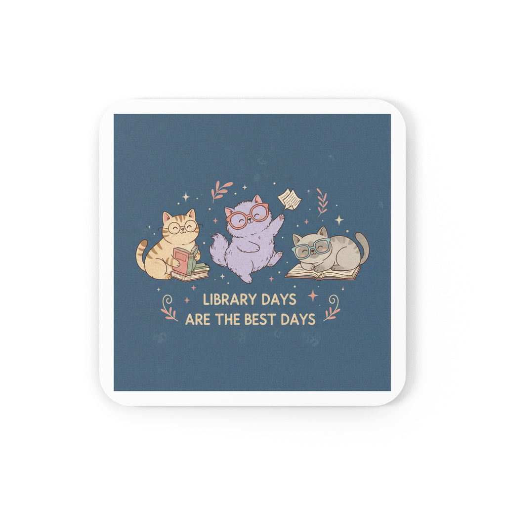 Cats With Glasses Cork Coaster – Library Days Are the Best Days
