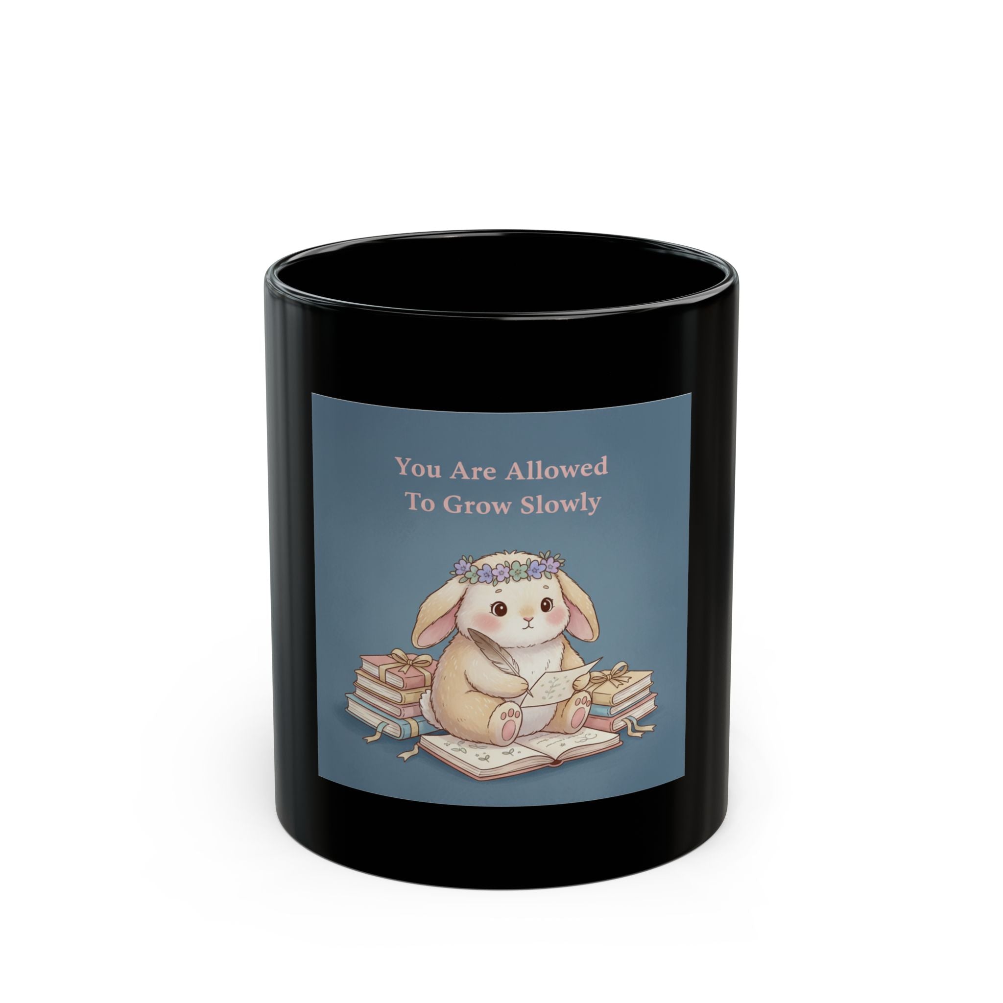 Bunny Black Mug 11oz – You Are Allowed to Grow Slowly