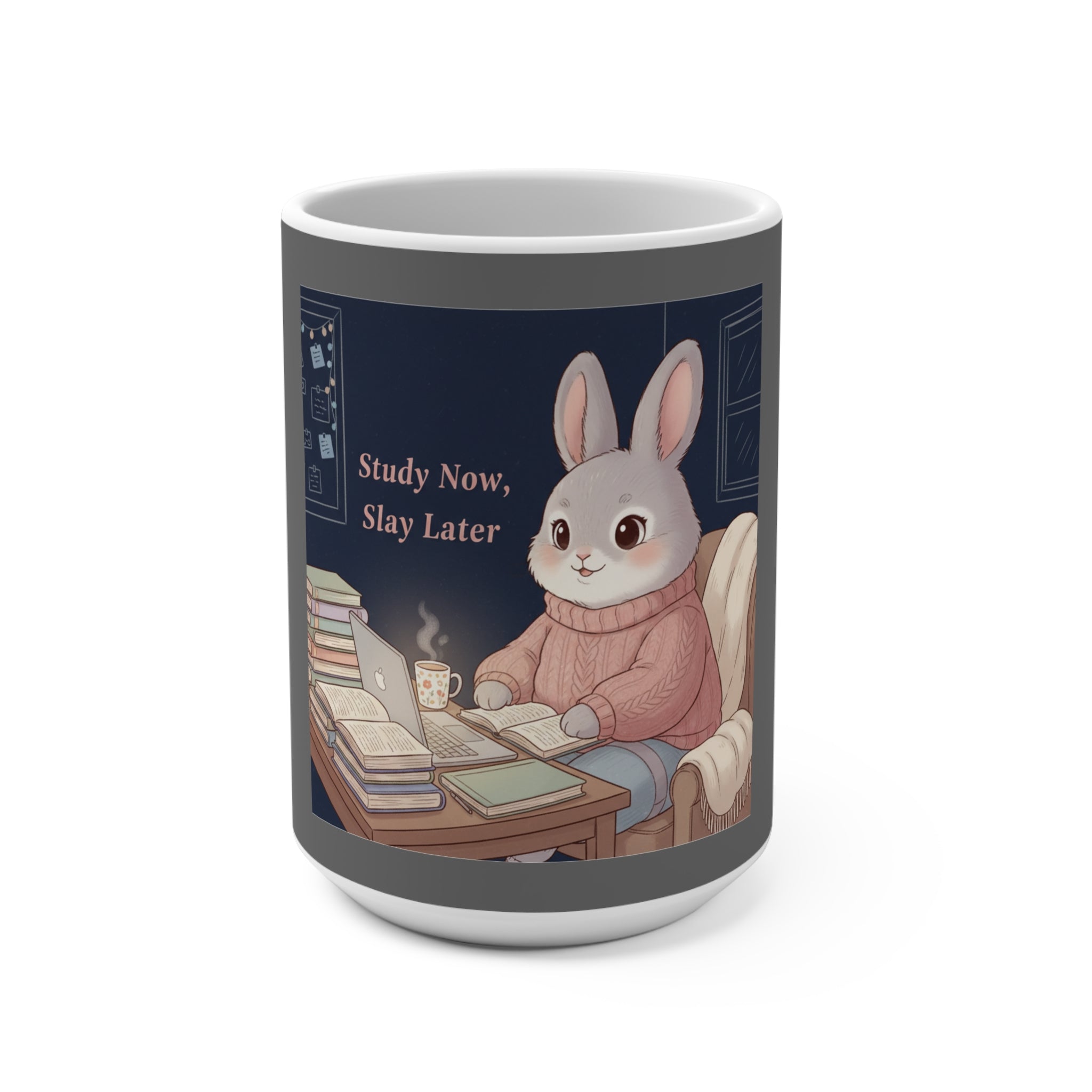 Rabbit Mug 15oz – Study Now, Slay Later