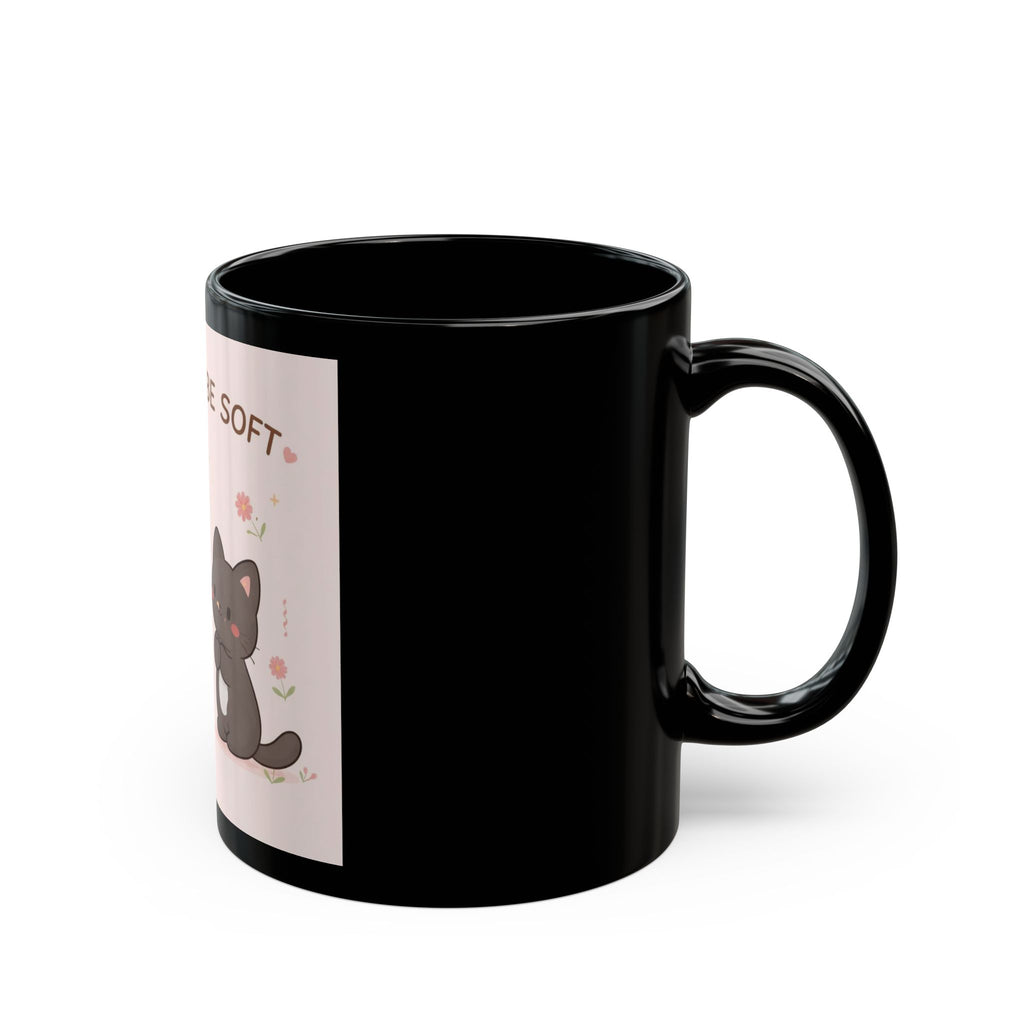 LOVE CAN BE SOFT Rabbit, cat Black Mug 11oz