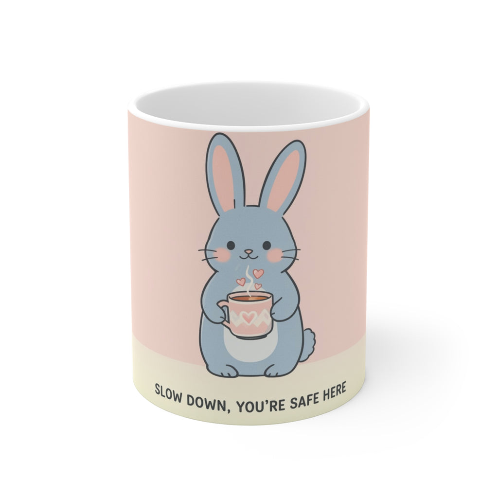 SLOW DOWN, YOURE SAFE HERE Rabbit Mug 11oz