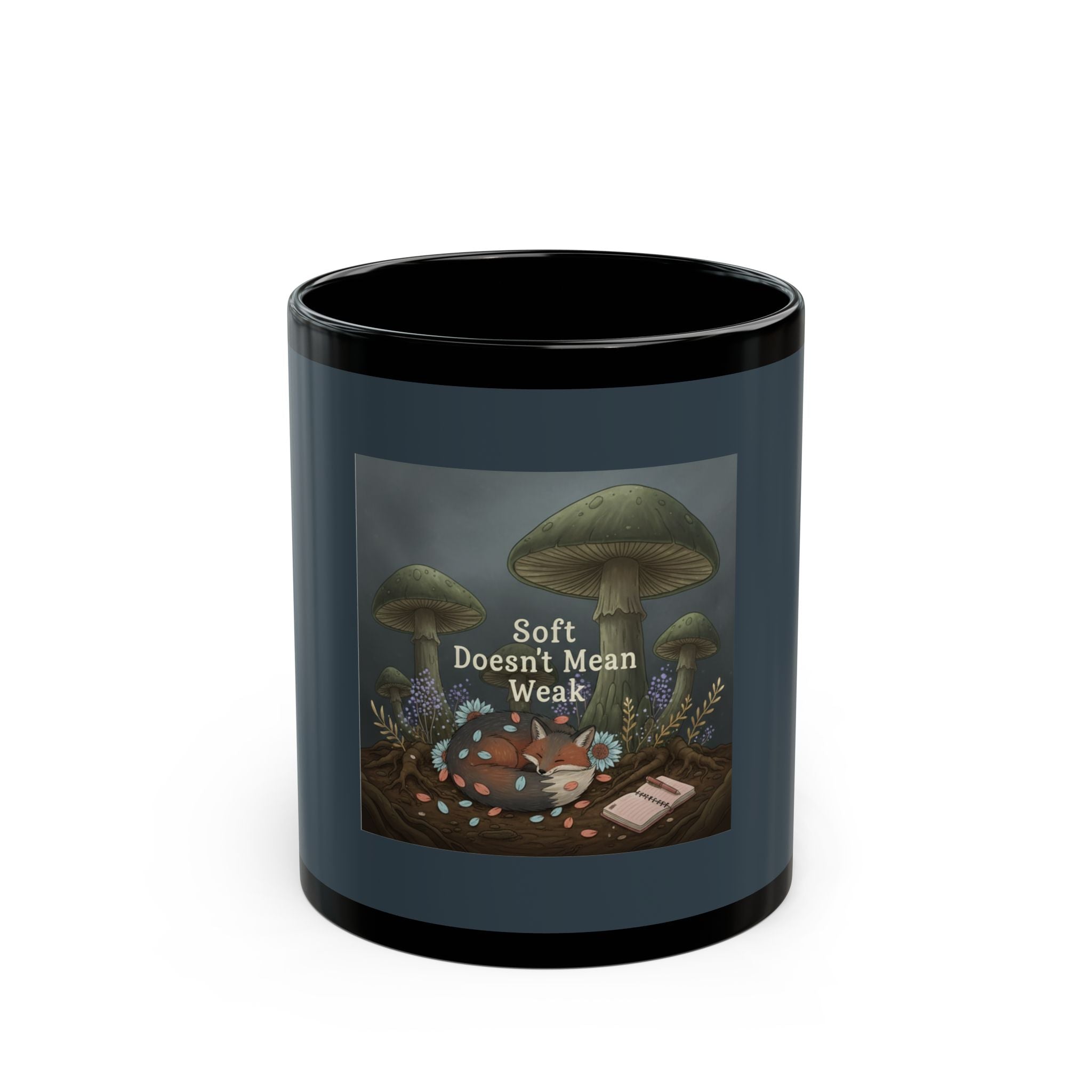 Fox Black Mug 11oz – Soft Doesnt Mean Weak