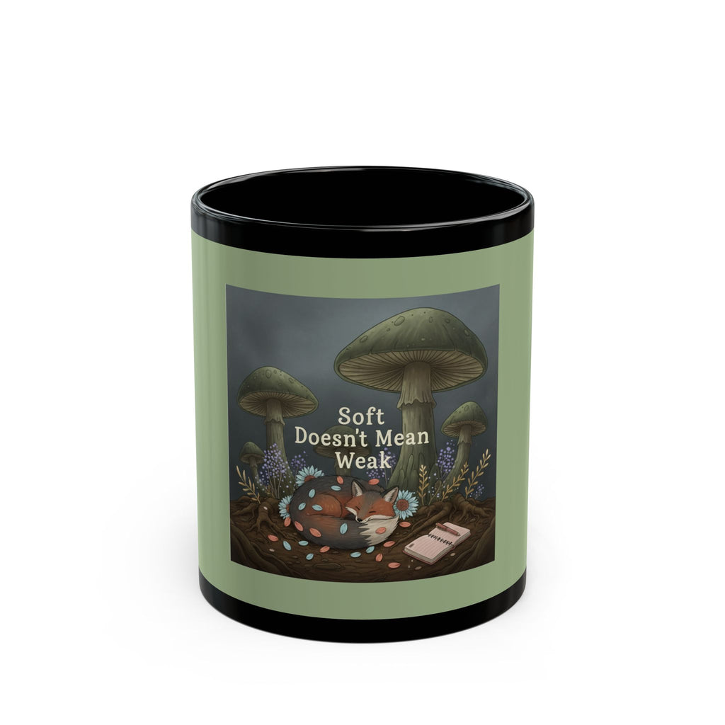 Fox Black Mug 11oz – Soft Doesnt Mean Weak