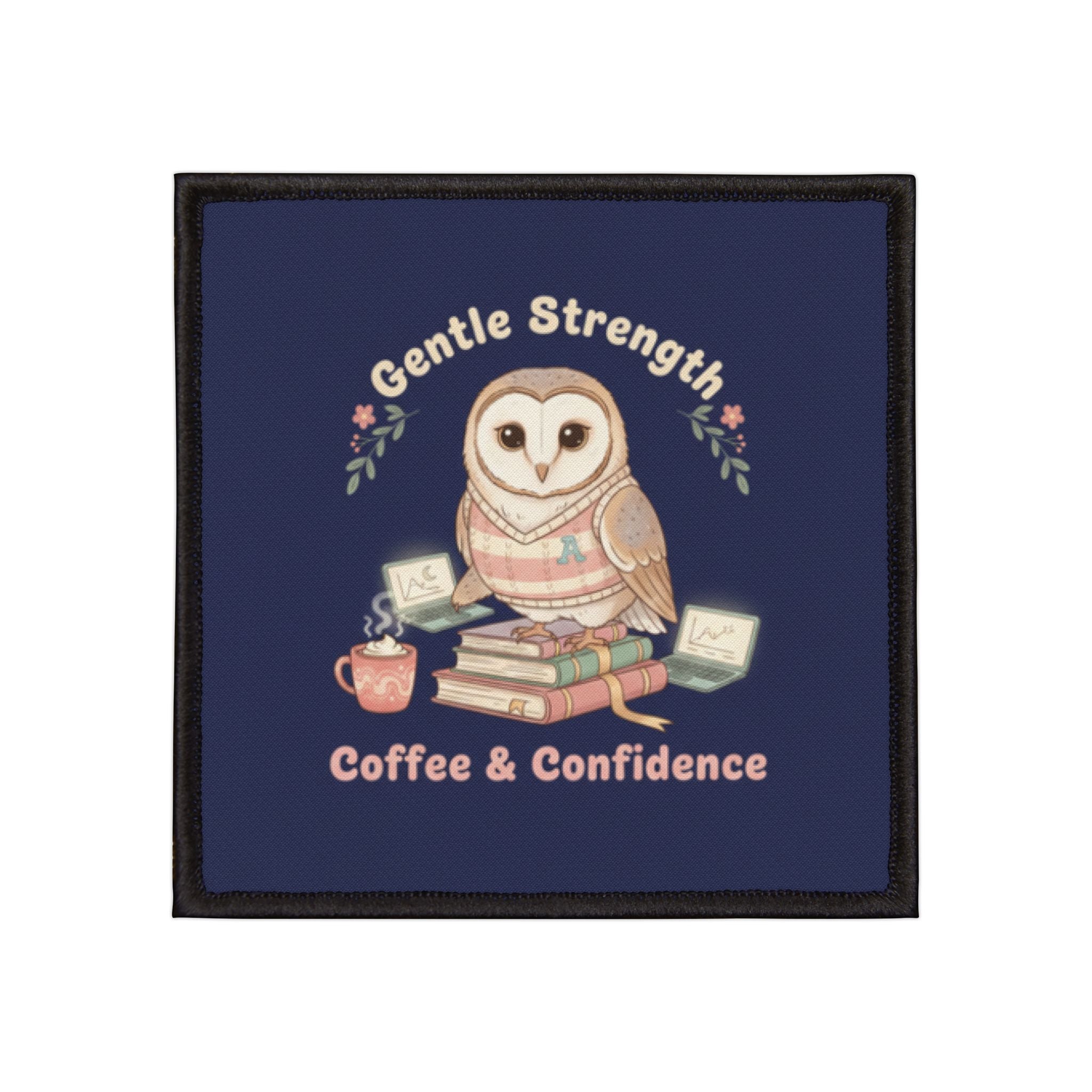 Owl Iron-On Patch – Gentle Strength Coffee Confidence
