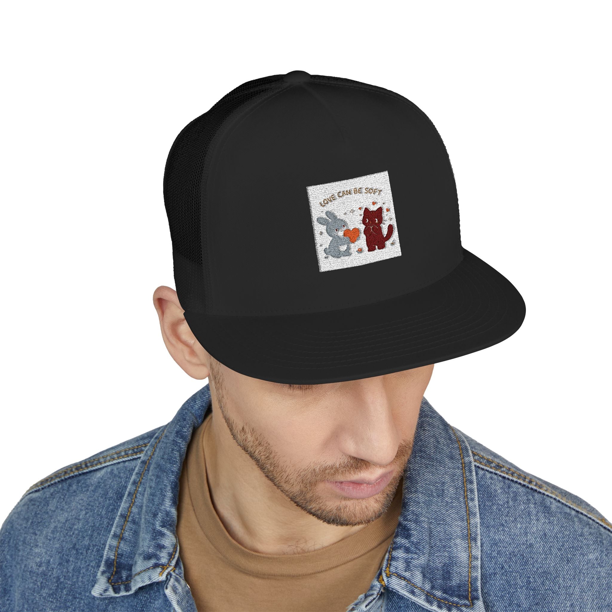 "LOVE CAN BE SOFT" Black Cat Trucker Cap | College Girl Gift | Fashion | KayKay Classics