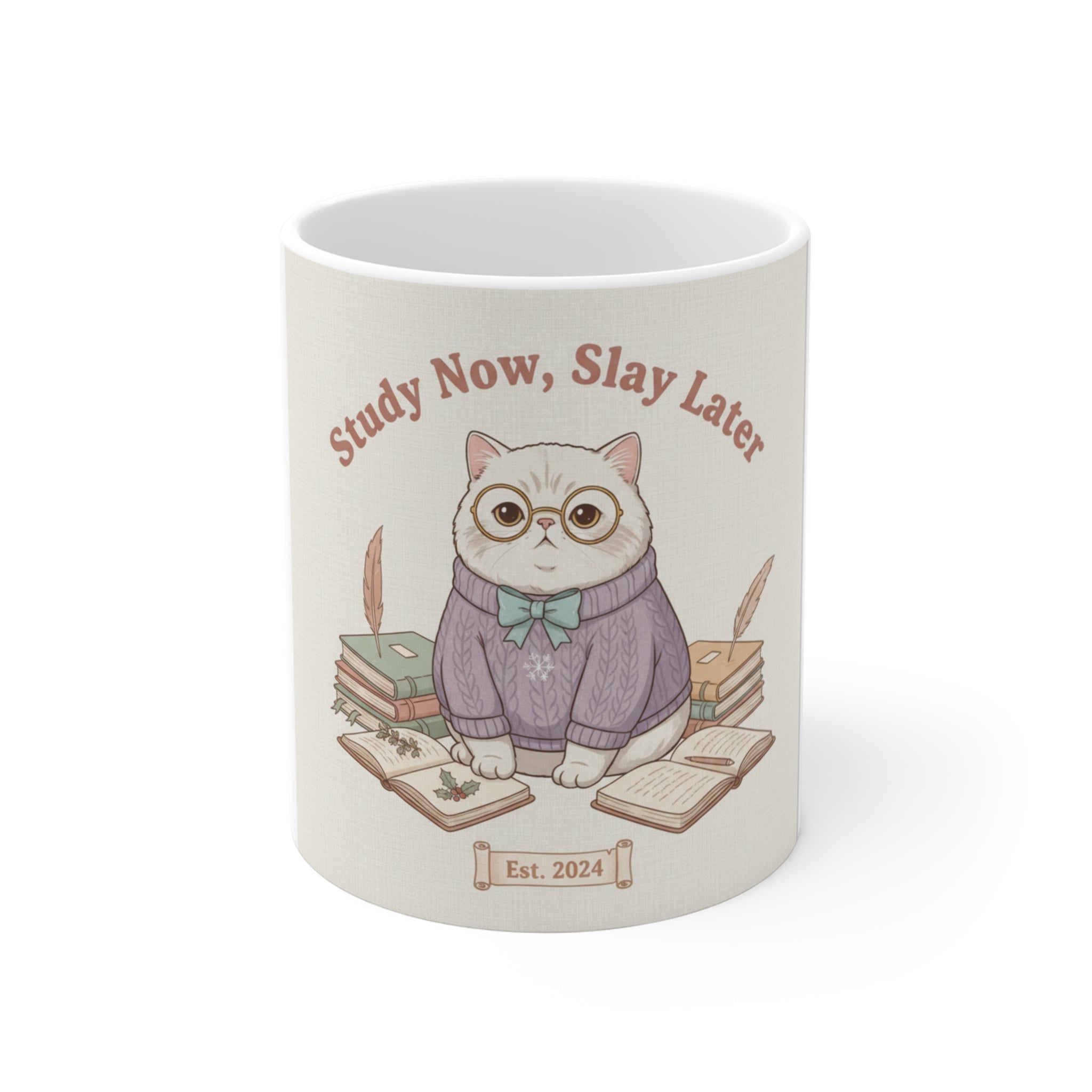 Study Now, Slay Later Cat Mug 11oz