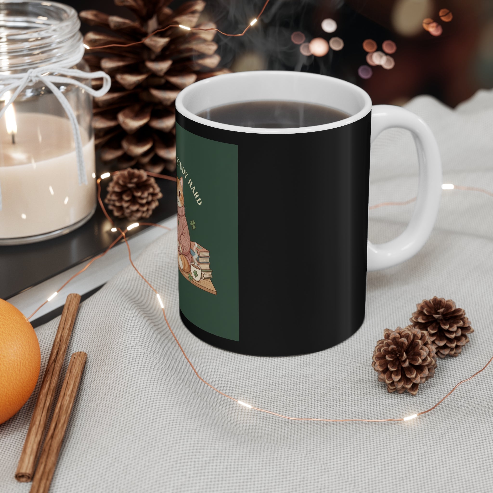Cat Mug 11oz – Dream Big, Study Hard