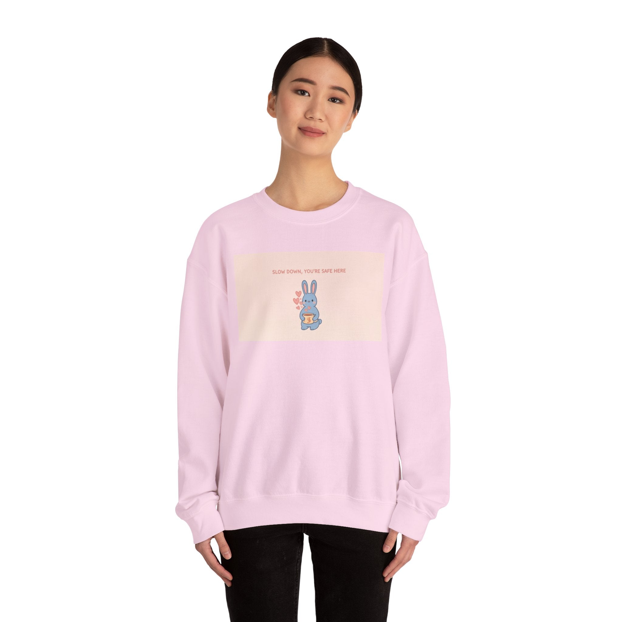 "SLOW DOWN, YOU'RE SAFE HERE" Black Cat Crewneck | College Girl Gift | Fashion | KayKay Classics
