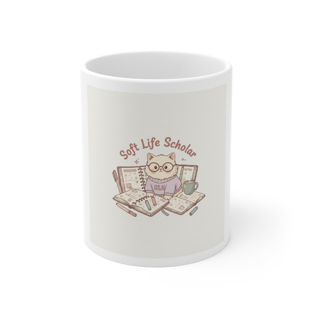 Soft Life Scholar Cat Mug 11oz