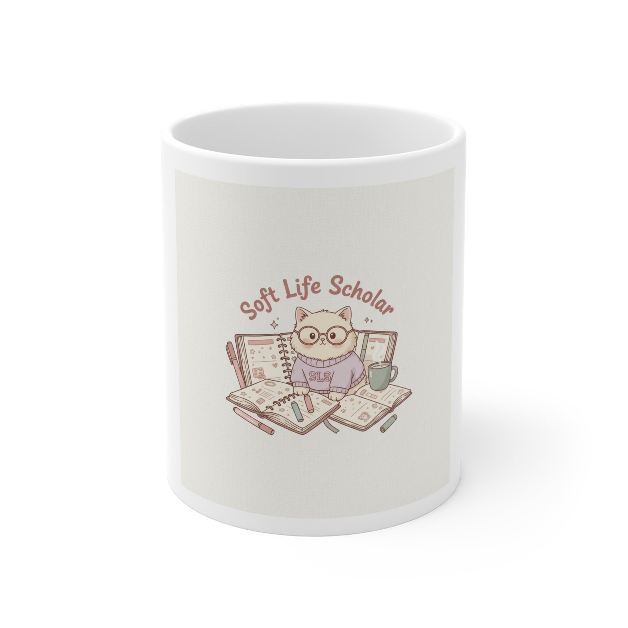 Soft Life Scholar Cat Mug 11oz