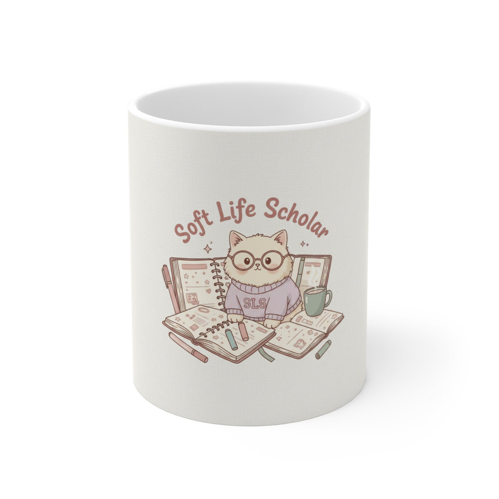 Soft Life Scholar Cat Mug 11oz