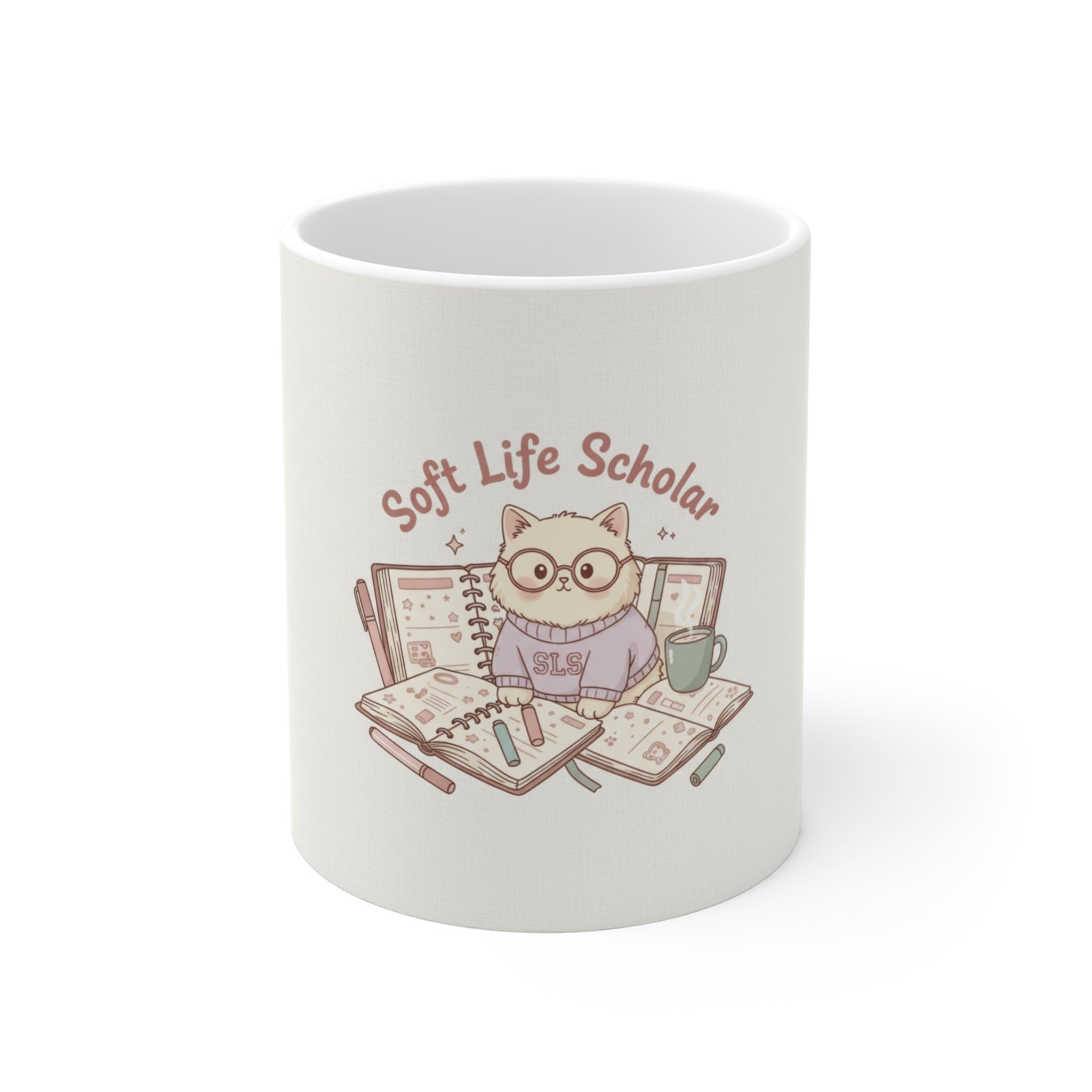 Soft Life Scholar Cat Mug 11oz